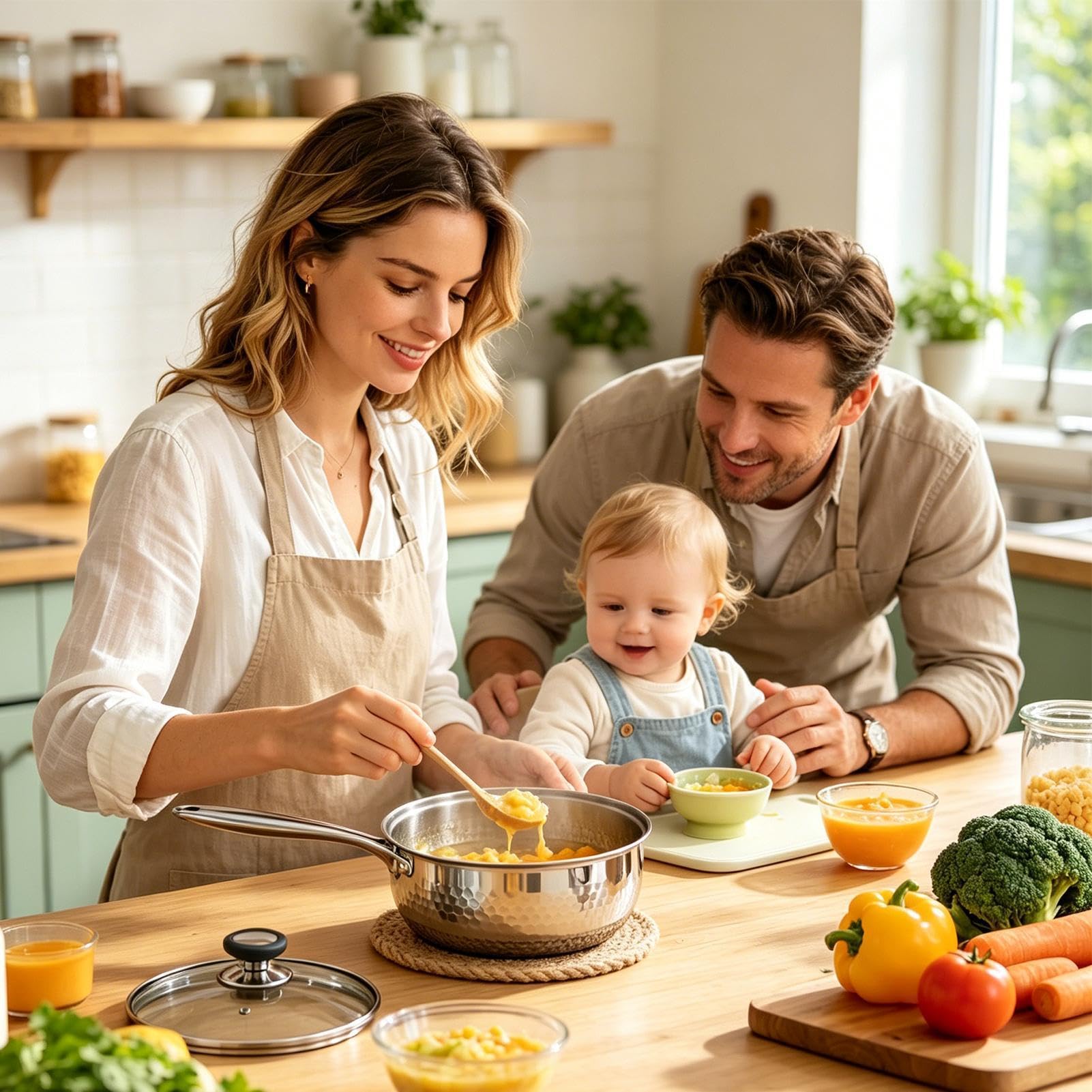 Cazo De Salsa Recipiente de Acero Inoxidable con Asa y Pico Vertedor | Cazo Pequeño Para Vapor Y Salsas Cocinar, Freír, Cocción Lenta, Hervir, Sopas, Comidas Saludables, Compatible Con Inducción