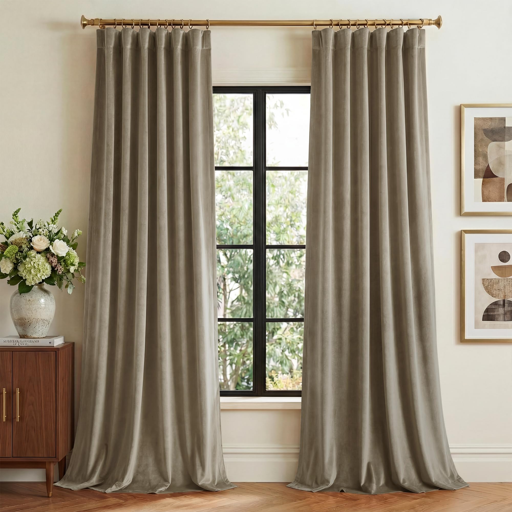 StangH Taupe Velvet Curtains 84 Inches Long, Super Soft Living Room Darkening Window Drapes Neutral Thermal Insulated Panels for Bedroom Sliding Door, W52 x L84, 2 Panels
