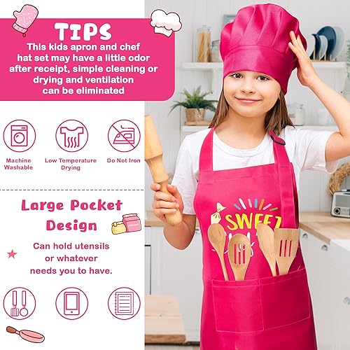 Miniatura 182 de R HORSE Juego de 2 delantales para niños y sombrero de chef, delantal de cocina azul ajustable para niños, kit de pintura y entrenamiento