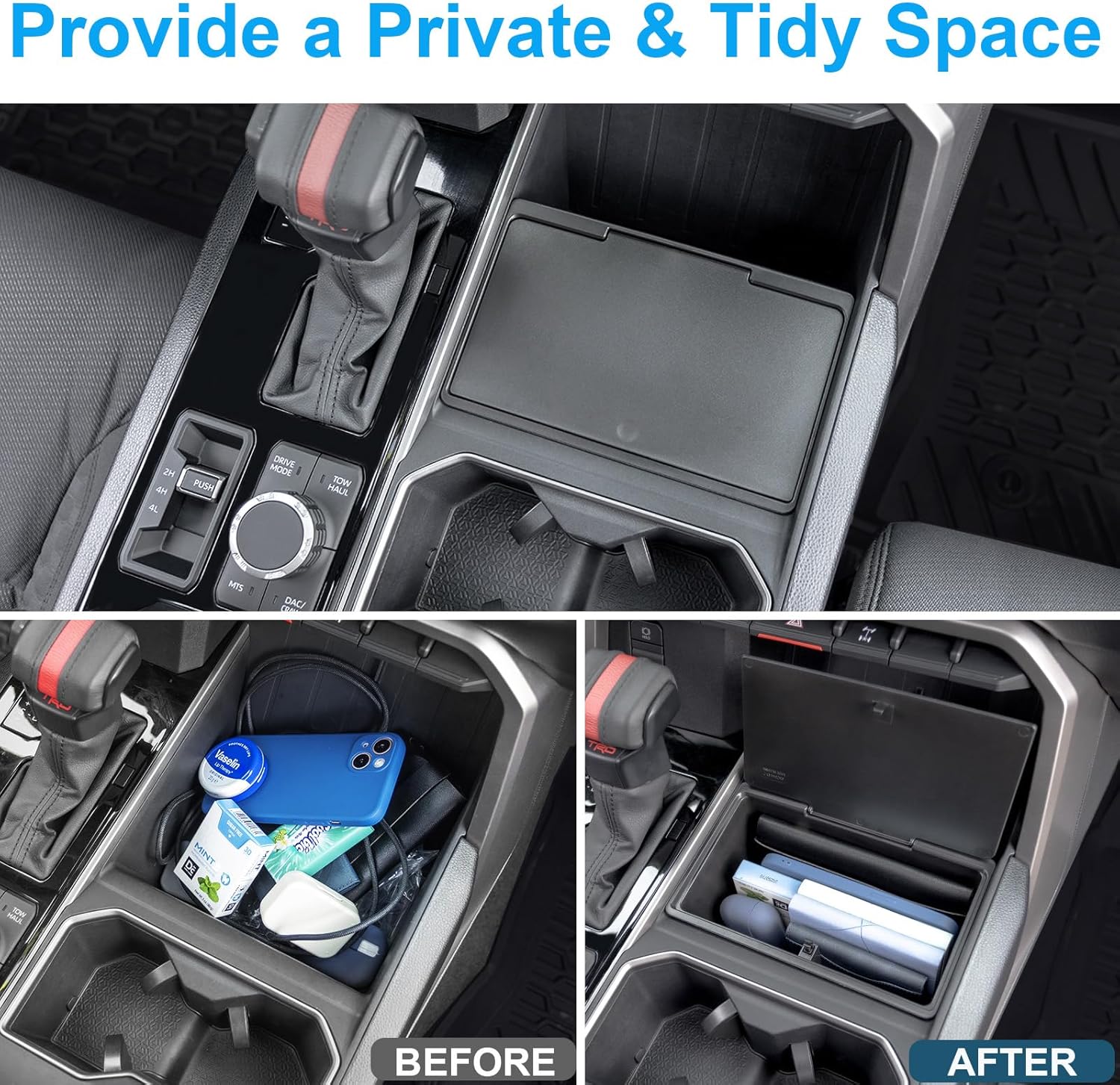 Center Console Hidden Organizer Compatible with 2022 2023 2024 2025 2026 Toyota Tundra and 2026 Toyota Sequoia Accessories OEM Secret Compartment Storage Box Press Open(Fit SR/SR5/Limited/TRD Pro)