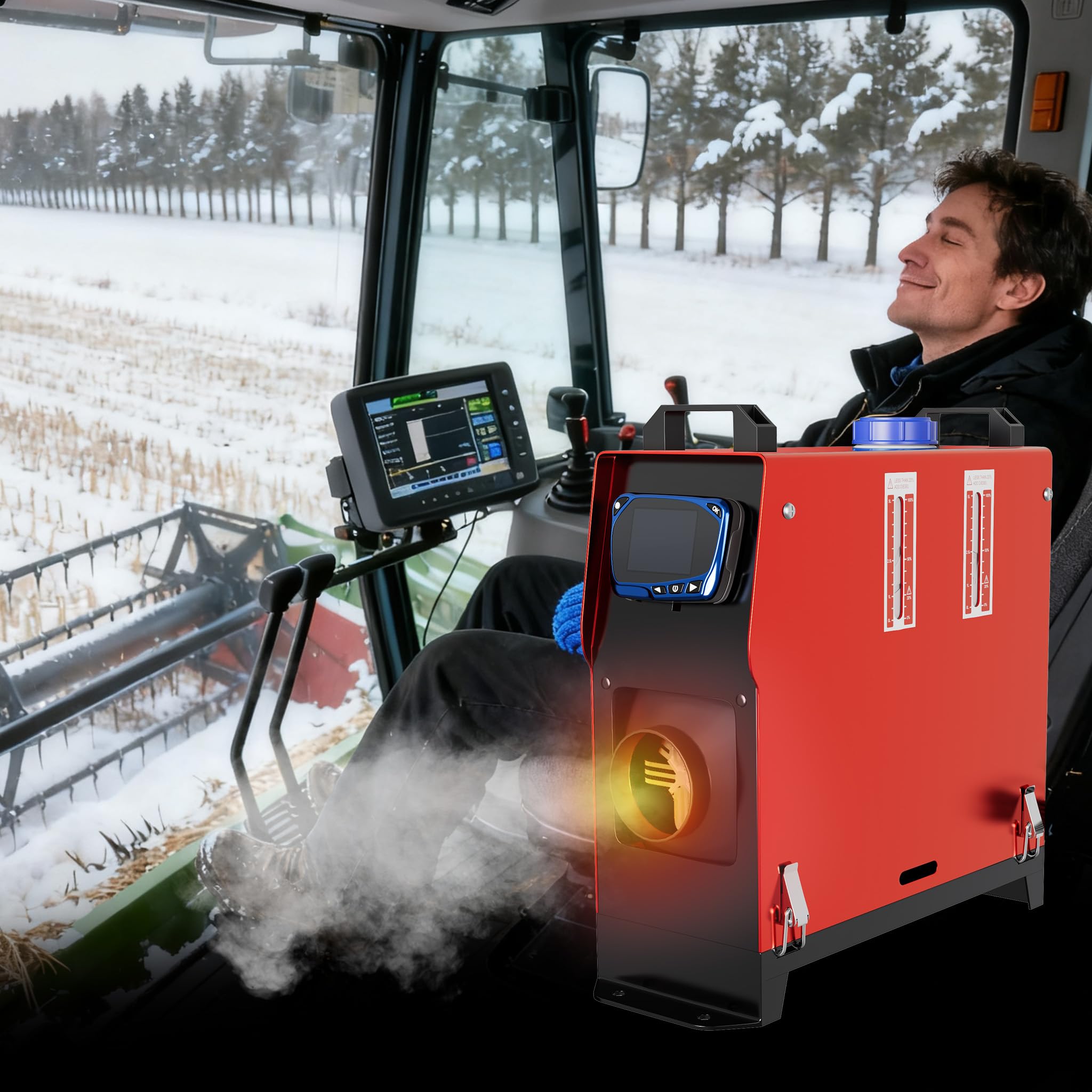 LZQ Ogrzewanie postojowe na olej napędowy 8 kW, 12 V, ogrzewanie z pilotem zdalnego sterowania, monitorem LCD i tłumikiem, do samochodów, kamperów, łodzi, ciężarówek, przyczep (czerwony, typ A)