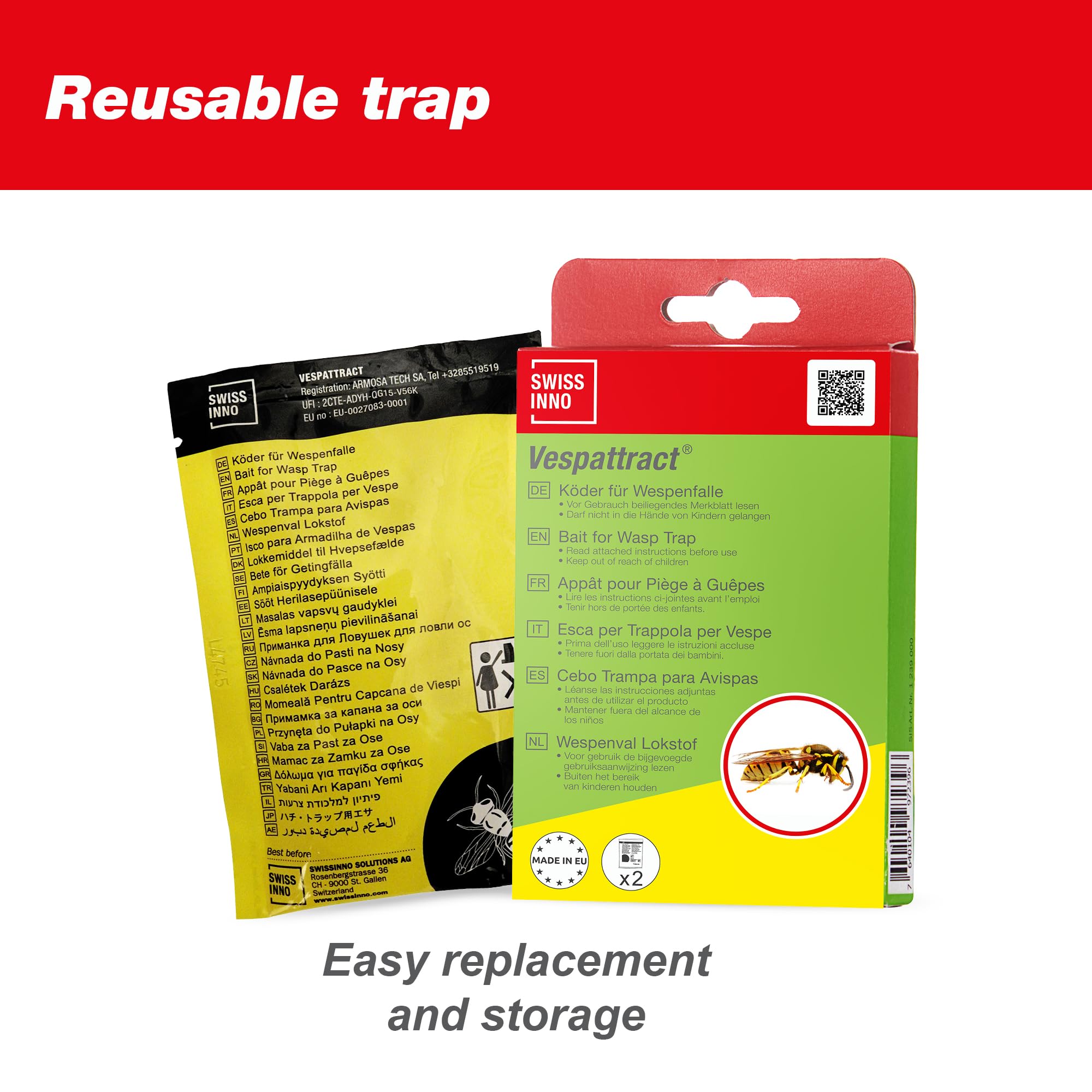 SWISSINNO Piège à Guêpes - Solution Efficace Contre Les Guêpes et Frelons - Réutilisable avec Appât Alimentaire - Utilisation Extérieure - Protection Terrasse Jardin Pique-Nique (Lot de 4)