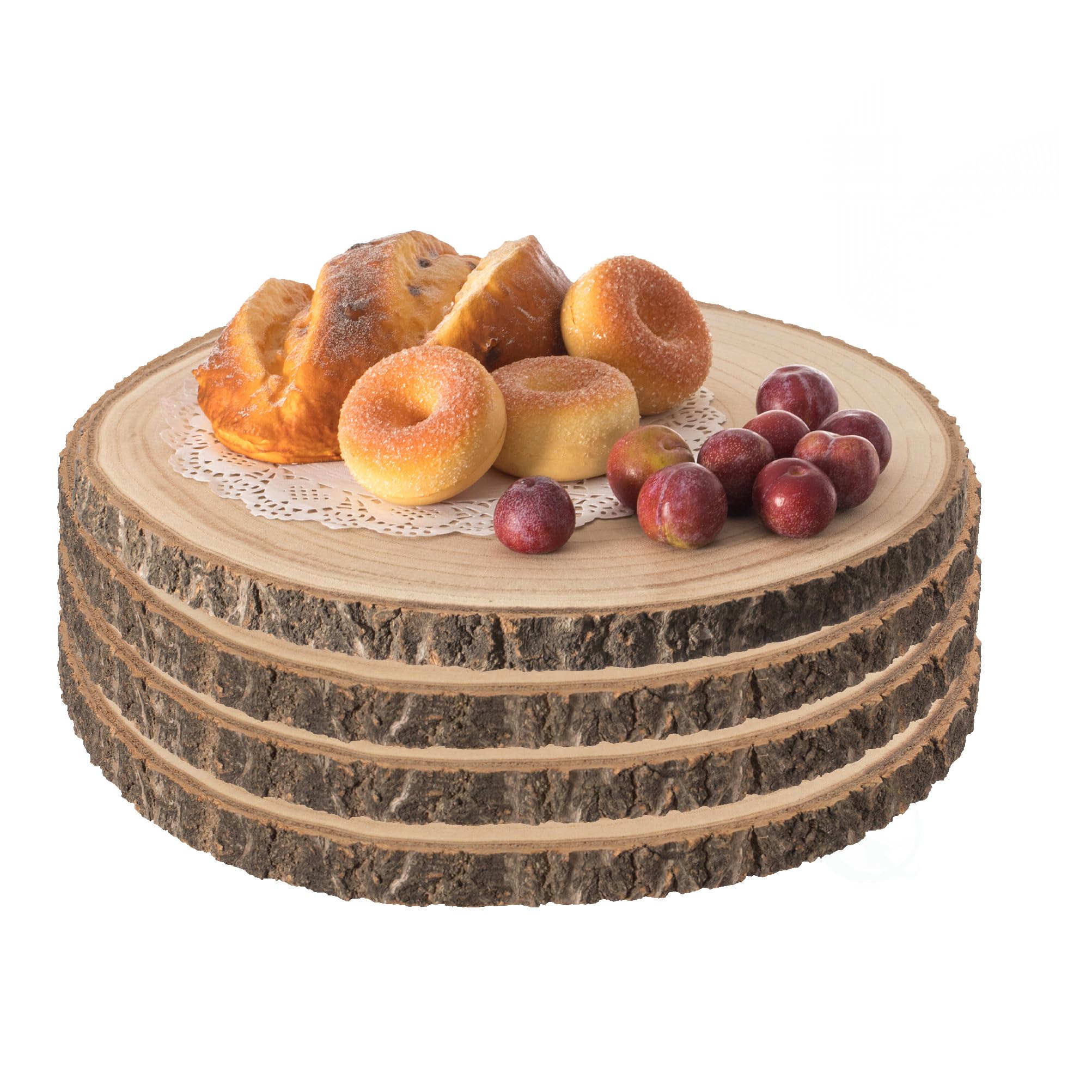 Vintiquewise Natural Wood Slices for Crafts, Large Wooden Bark Tray, Rustic Round Wood Discs, Centerpiece Table Charger, Set of 3