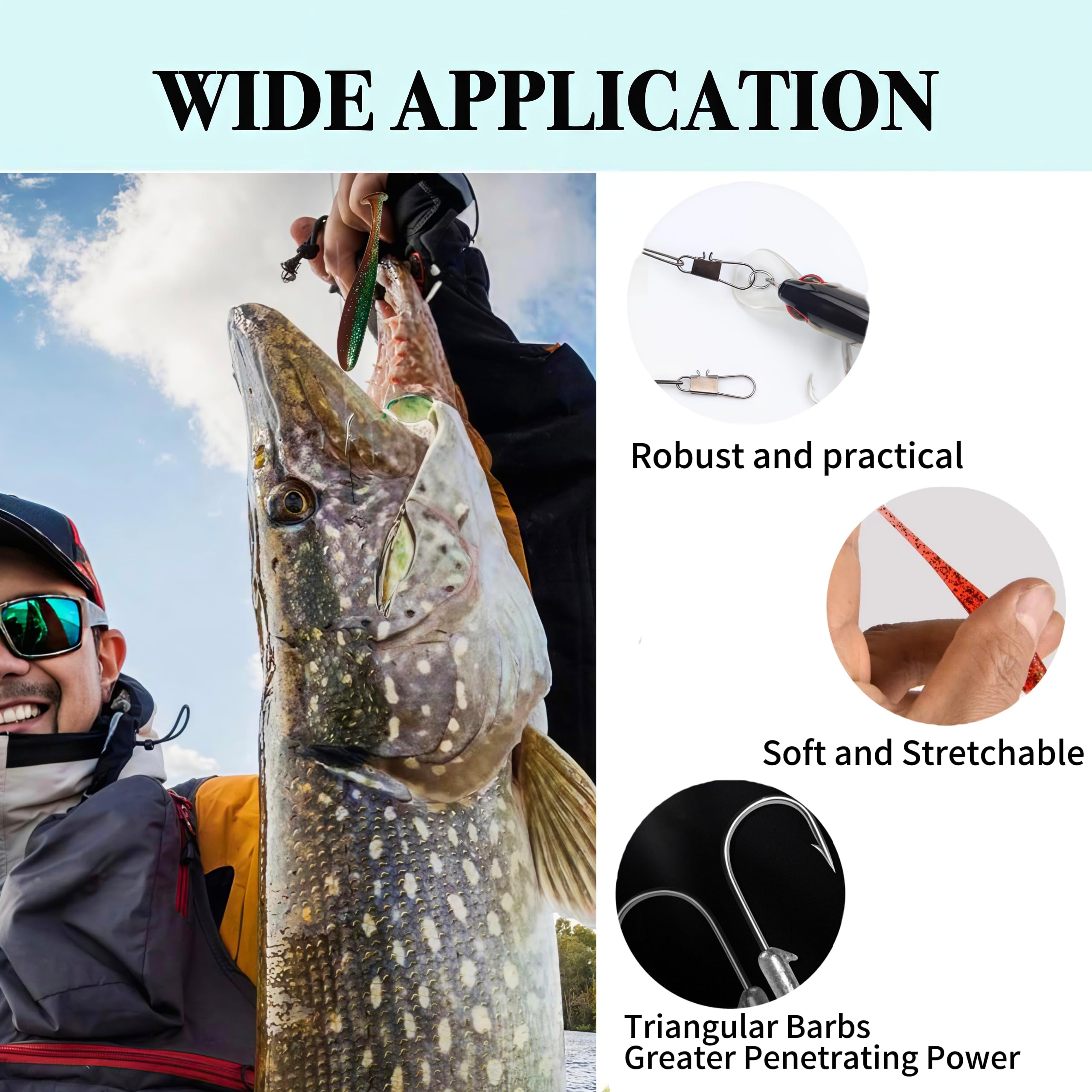 70 accesorios de pesca, 10 conjuntos de atractivos de goma, 40 piezas de fondo de línea de acero, 20 cabezales de plomada de material de pesca, señuelos flexibles de pesca para peces de agua dulce y