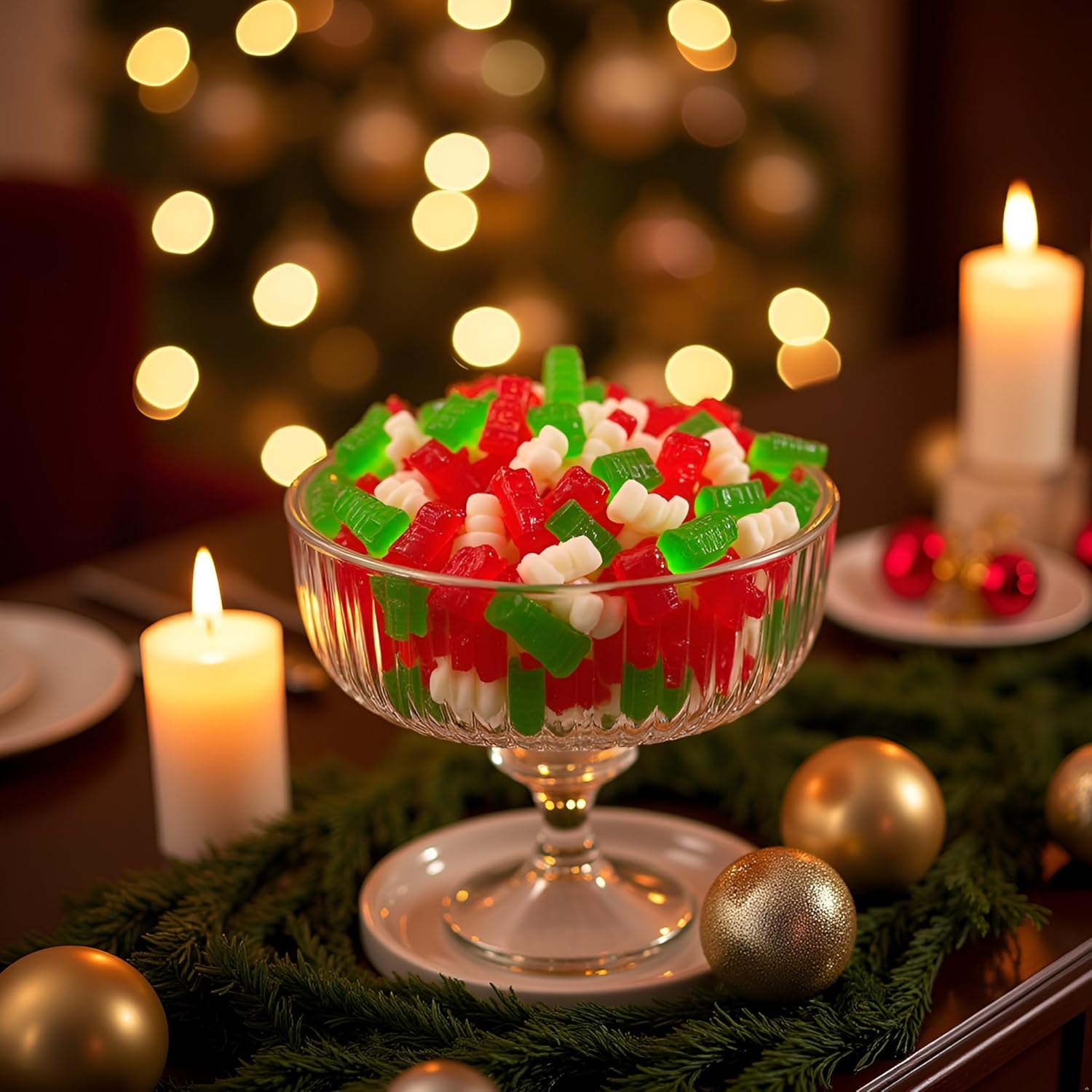 SweetGourmet Holiday Gummy Bears, Red White Green Christmas Candy, Chewy Fruit Flavored, Gluten-Free, 3 Pound Resealable Bag