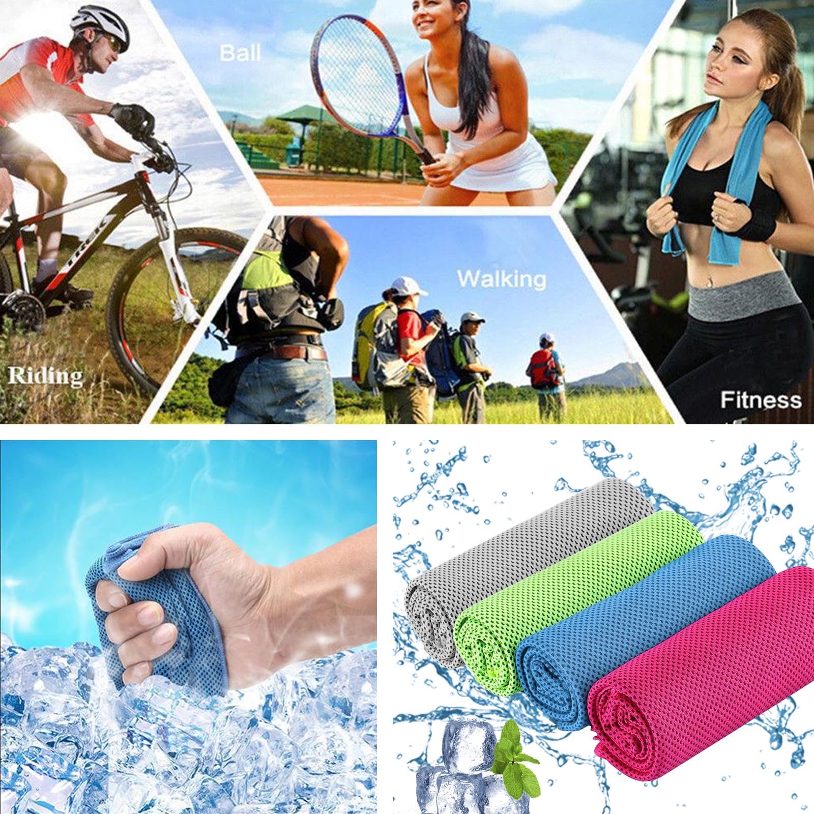 Asciugamani di raffreddamento in microfibra 100x30 cm per sport, golf, yoga, campeggio