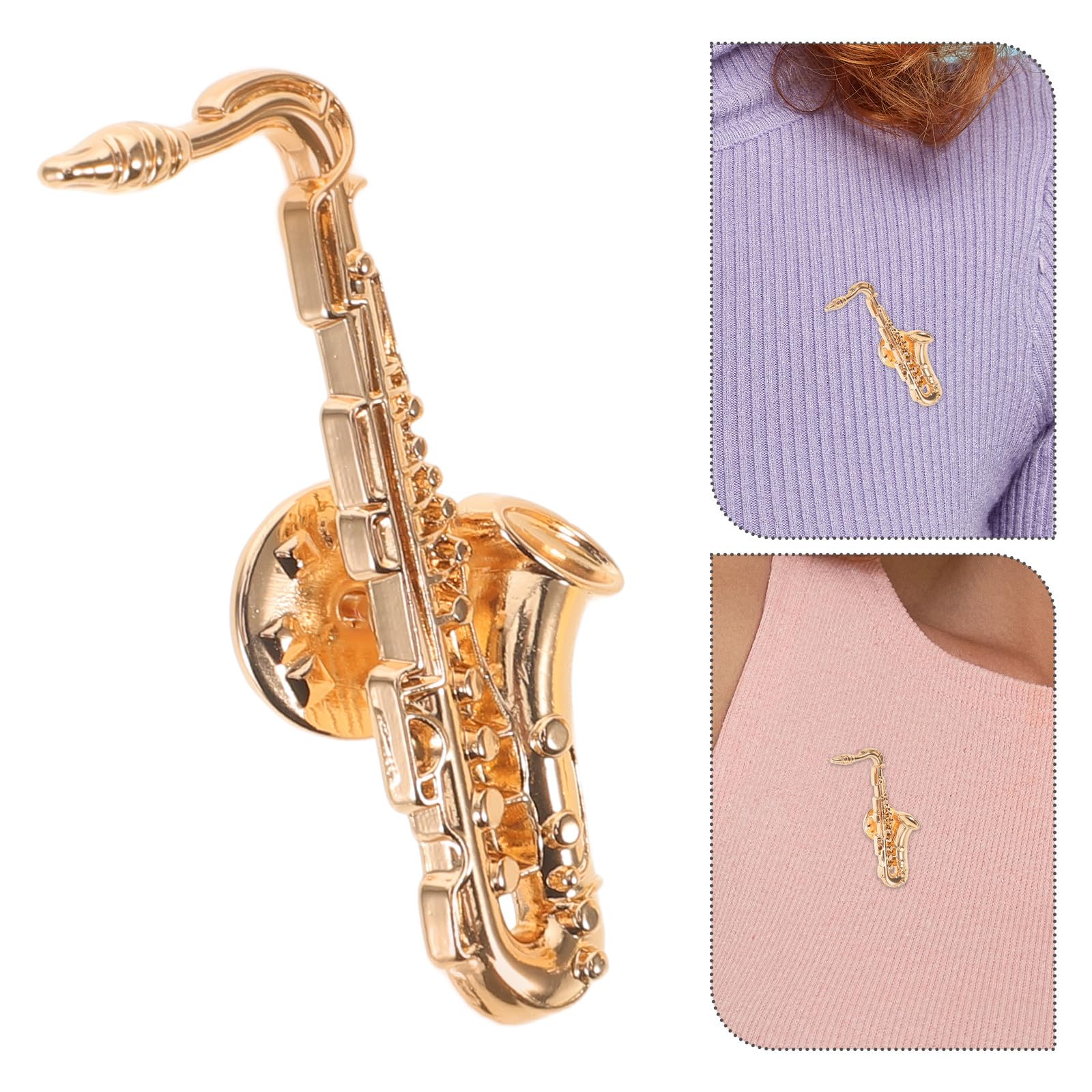 Genérico Pin de Solapa de Saxofón 2 Unidades, Prendedor Metálico Diseño Vintage para Músicos y Fans, Adecuado para Mochilas y Ropa en Conciertos y Actividades Cotidianas