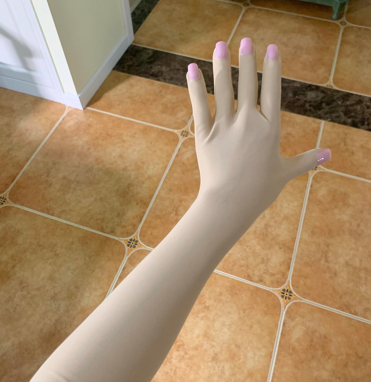 Pink Flesh Spandex Zentai Accessories Men's Cosplay Kigurumi Long Crossdressing Gloves With Nails Service