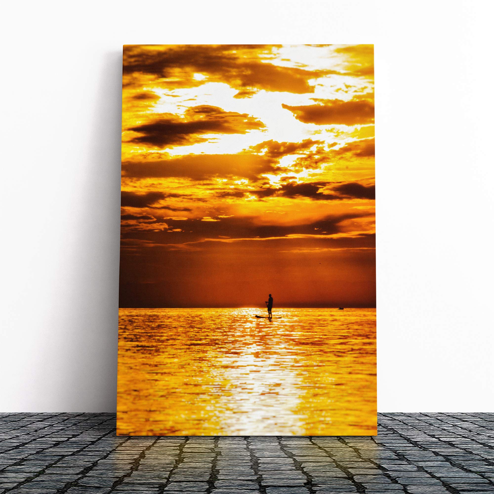 Paddleboarding Sunset Seascape Canvas Print | Gallery Wrapped 30mm Frame Wall Art | 30x20 inches | Ready to Hang | Modern Seascape Picture | Living Room Bedroom Lounge Office