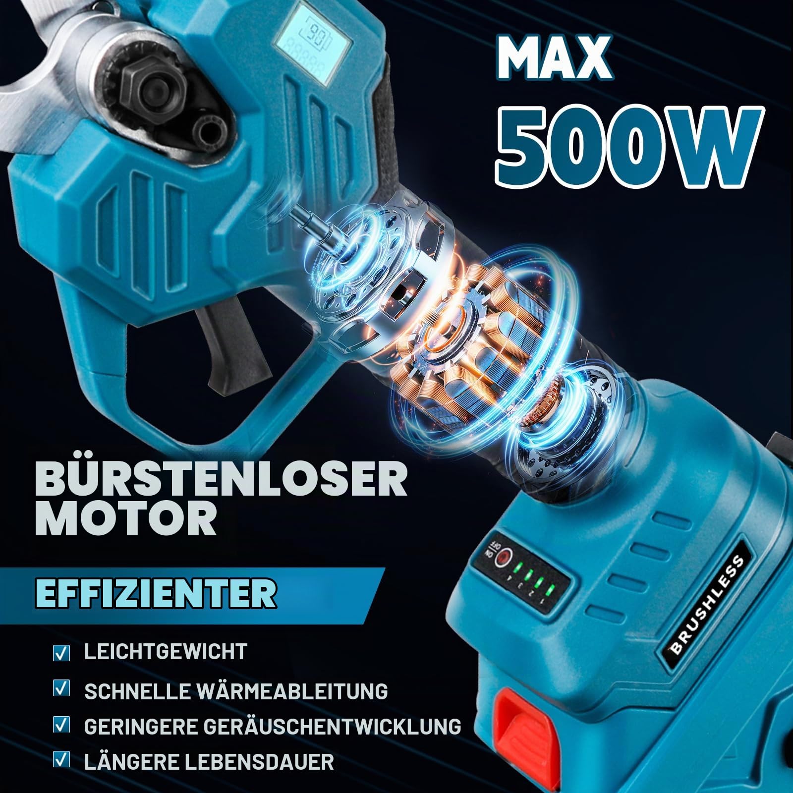 Astschere mit 8ft Verlängerungsstange+2x 2000mah Batterie, Max. Öffnung 57 mm, 40 mm Schnittdurchmesser, LCD Display Elektrische Gartenschere für Äste, Blumen