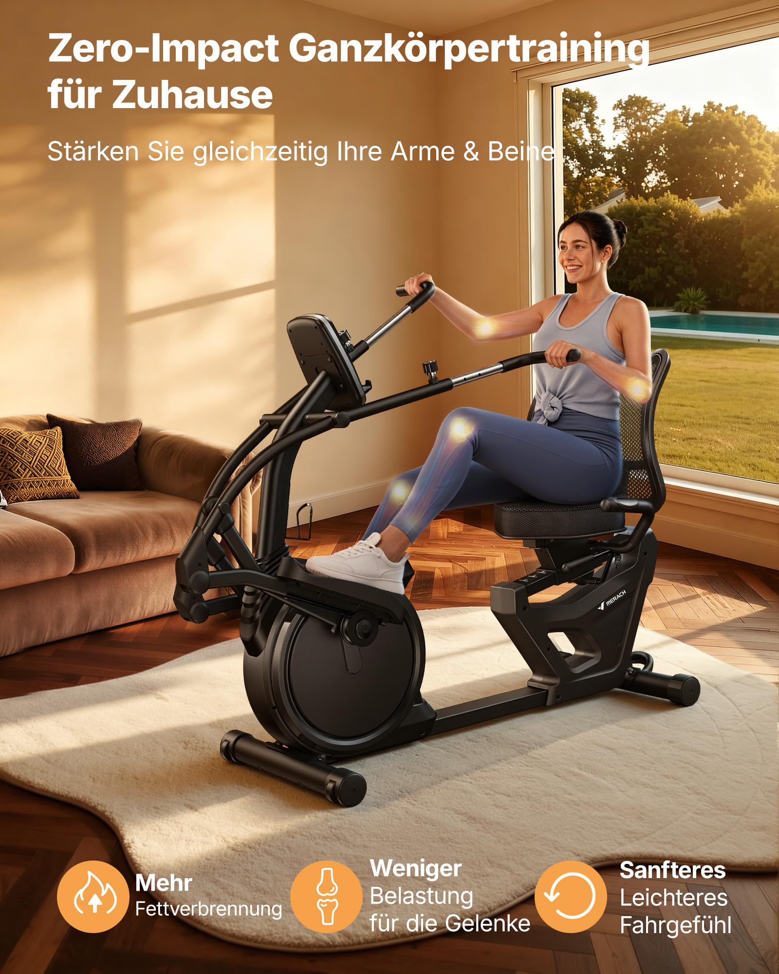 MERACH Liegeergometer für Zuhause mit 8 verstellbaren Widerstandsstufen, leichte kommerzielle Heimtrainer Fahrrad mit Smart Bluetooth, exklusiver App-Konnektivität, LCD-Display, Herzfrequenzsensoren