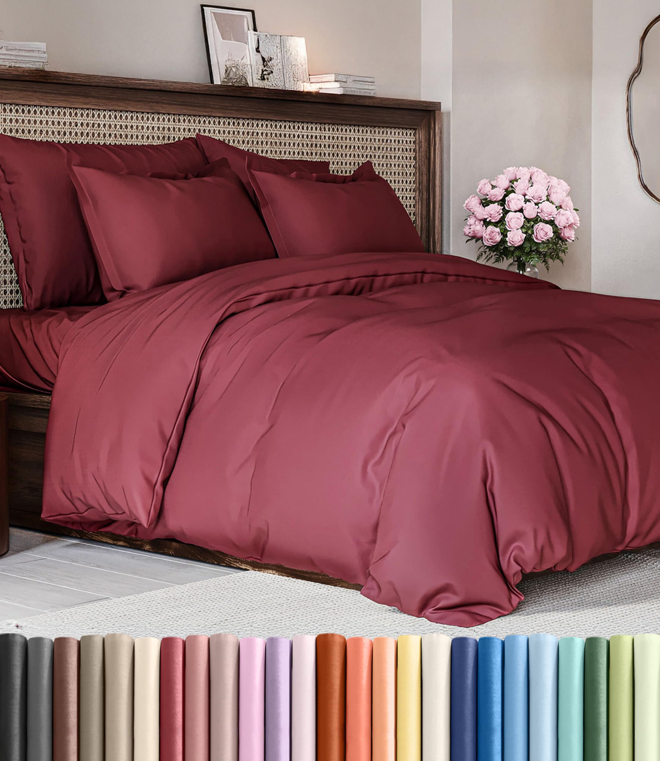 Duvet Cover Cal King Size - 3 Piece with Zipper Closure - Burgundy