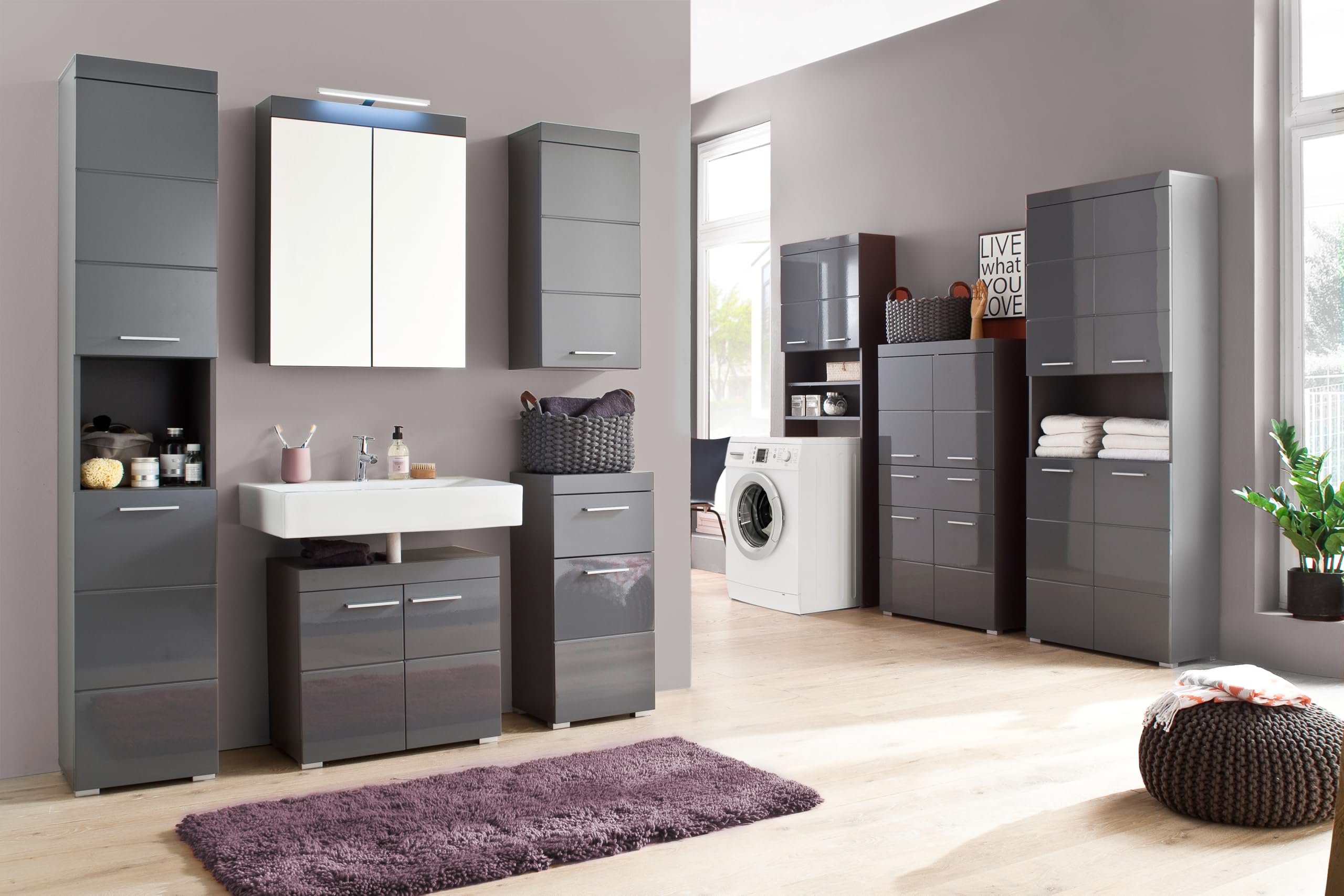 trendteam smart living - Amanda - Hängeschrank breit - Agave Grau Hochglanz - 2 Einlegeböden - (BxHxT) 73 x 77 x 23 cm - Kratzfest
