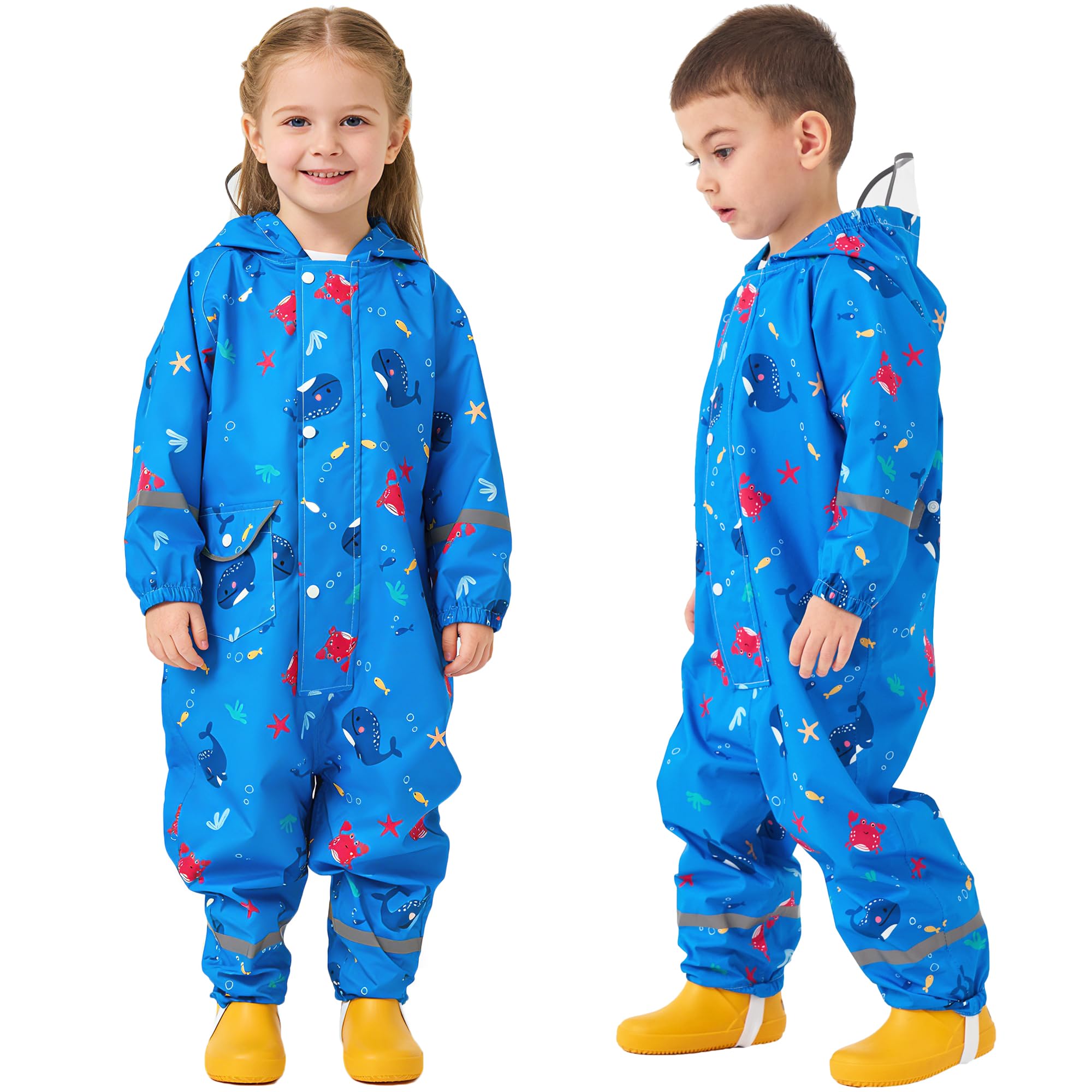 Fewlby Tuta Impermeabile Bambino, Tuta Pioggia Bambini Giacche Impermeabili Poncho Antipioggia con Cappuccio Ragazze Ragazzi Giacche da Pioggia in Cartone Animato per 1-10 Anni