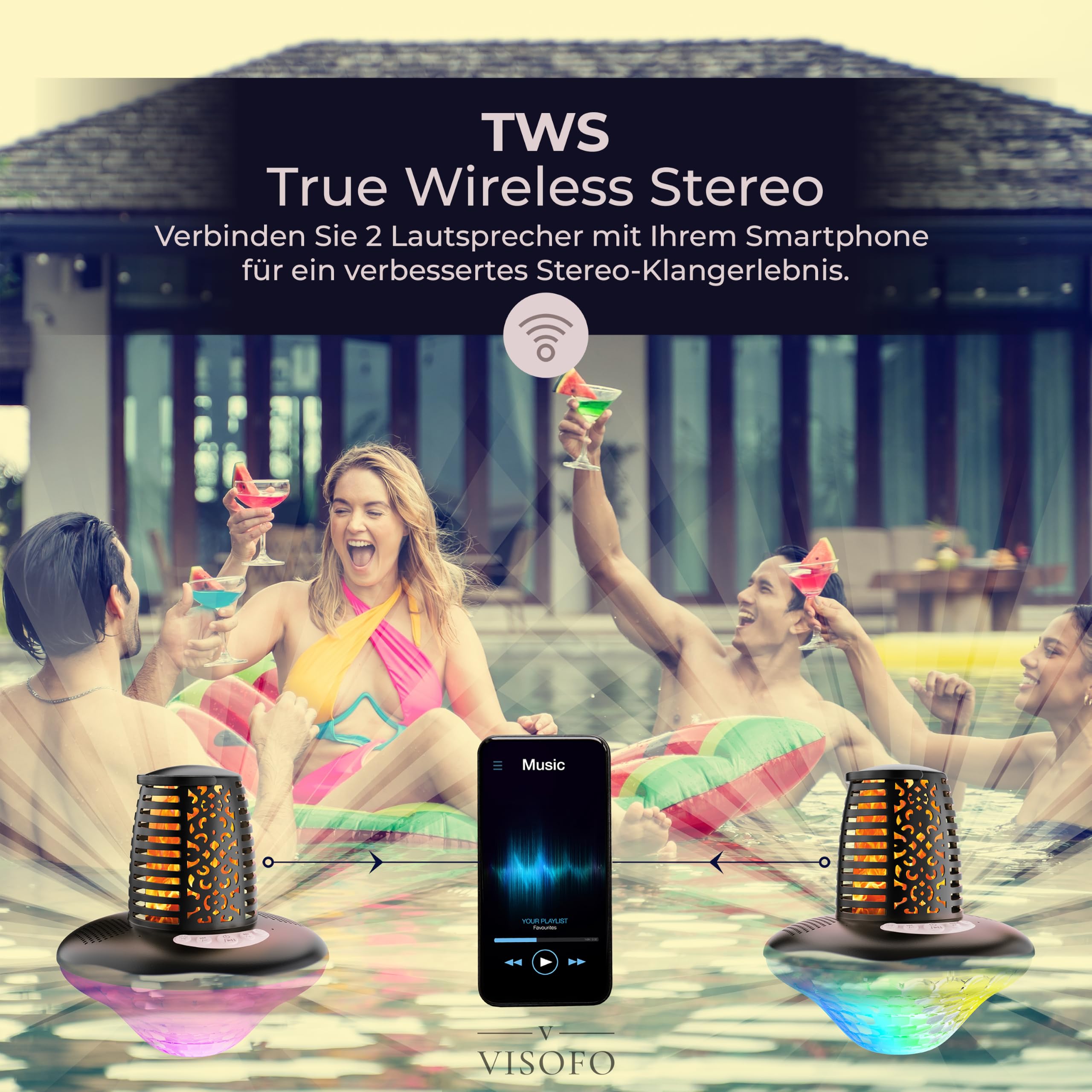 VISOFO Schwimmender Bluetooth-Pool-Lautsprecher mit Lichtern | Poolzubehör über dem Boden und im Erdgeschoss | wasserdicht IP68 Whirlpool Outdoor Patio Deals Wireless Cool Stuff Decor Fun