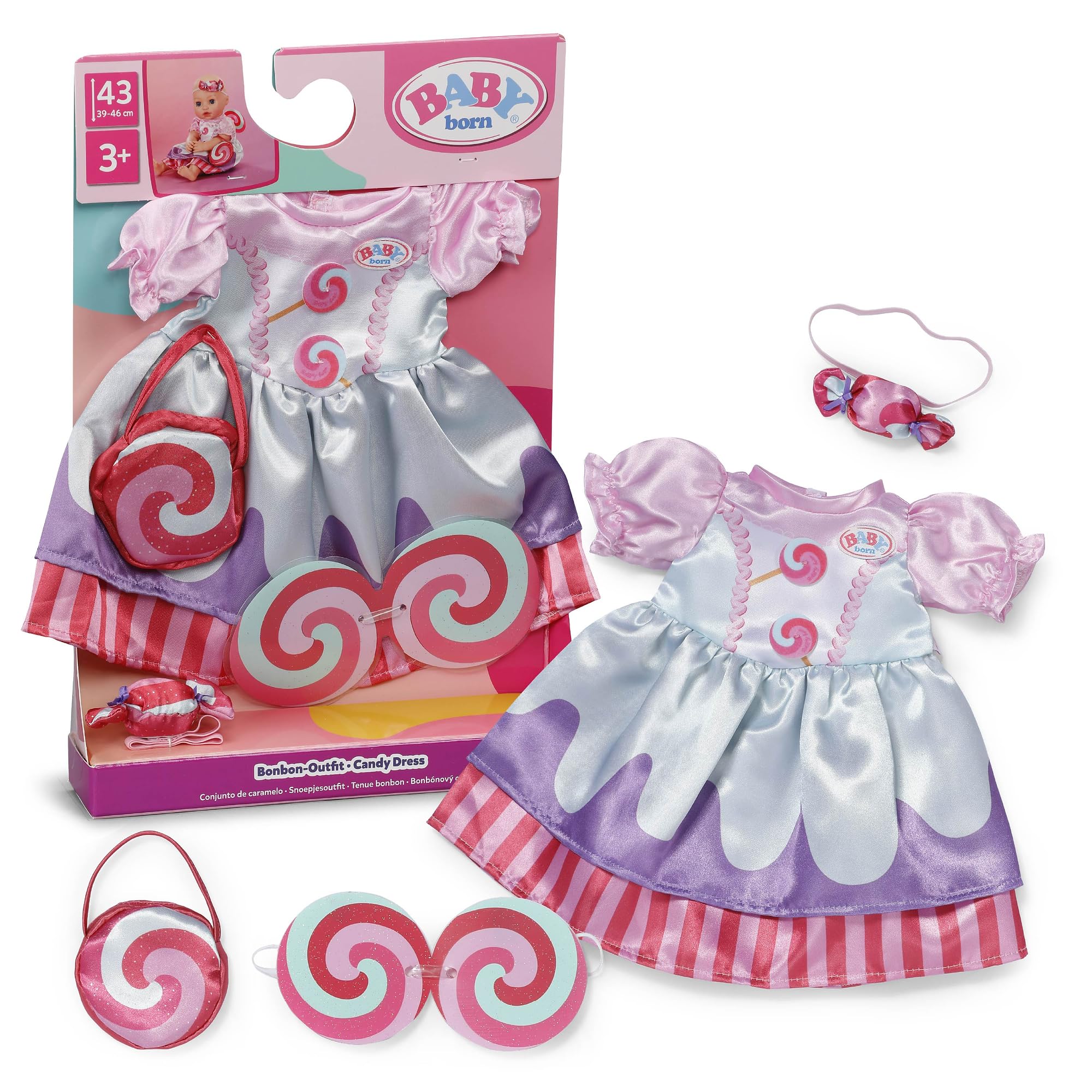BABY born Candy outfit with dress, bag, glasses and headband for 43cm doll