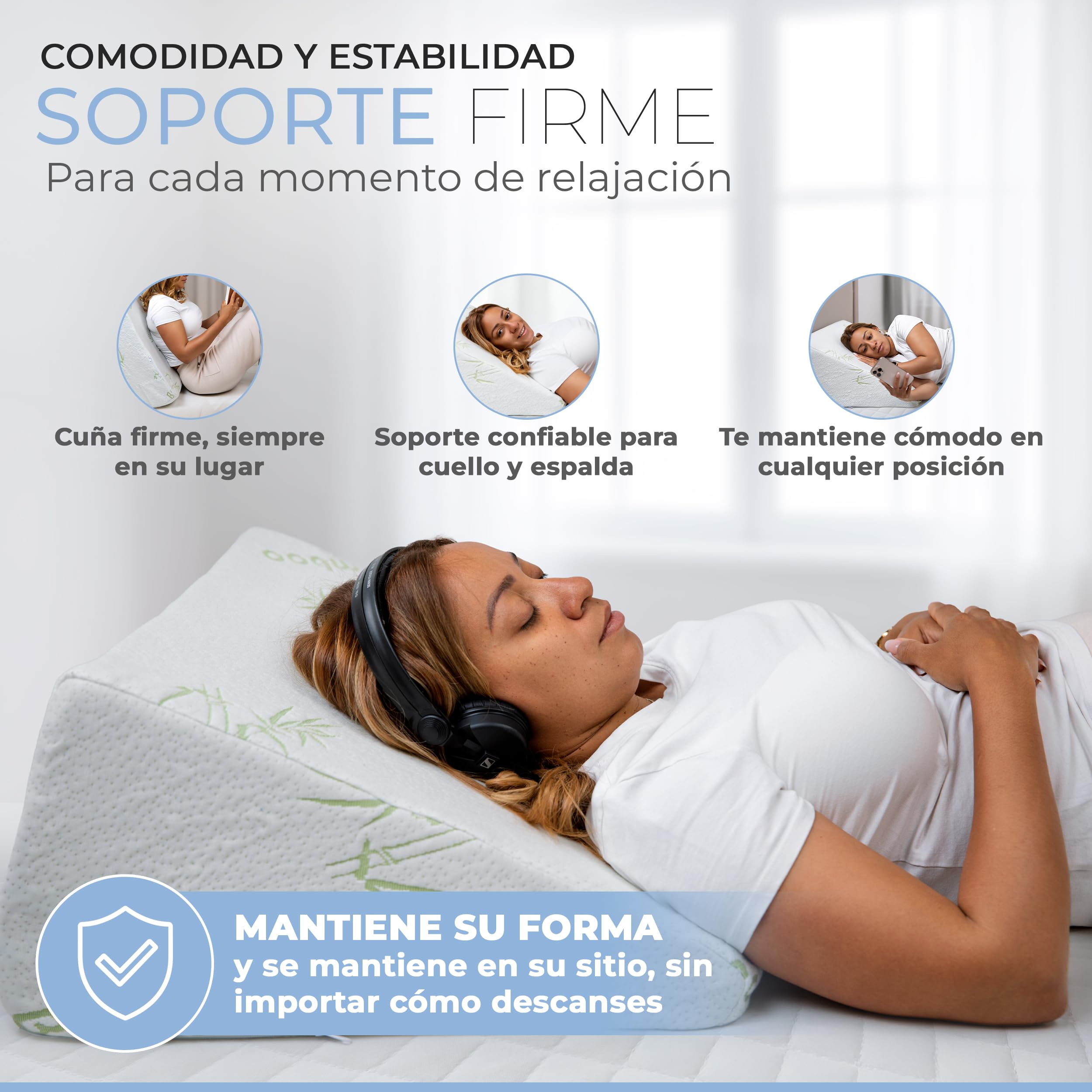 Restwell® Almohada Cuña Ergonómica 60 cm de Ancho | Cojin Respaldo para Leer Ver TV o Trabajar con Portátil en Cama y Sofá | Soporte Cómodo de Espalda | Viscoelástica Transpirable | 2 Fundas Incluidas