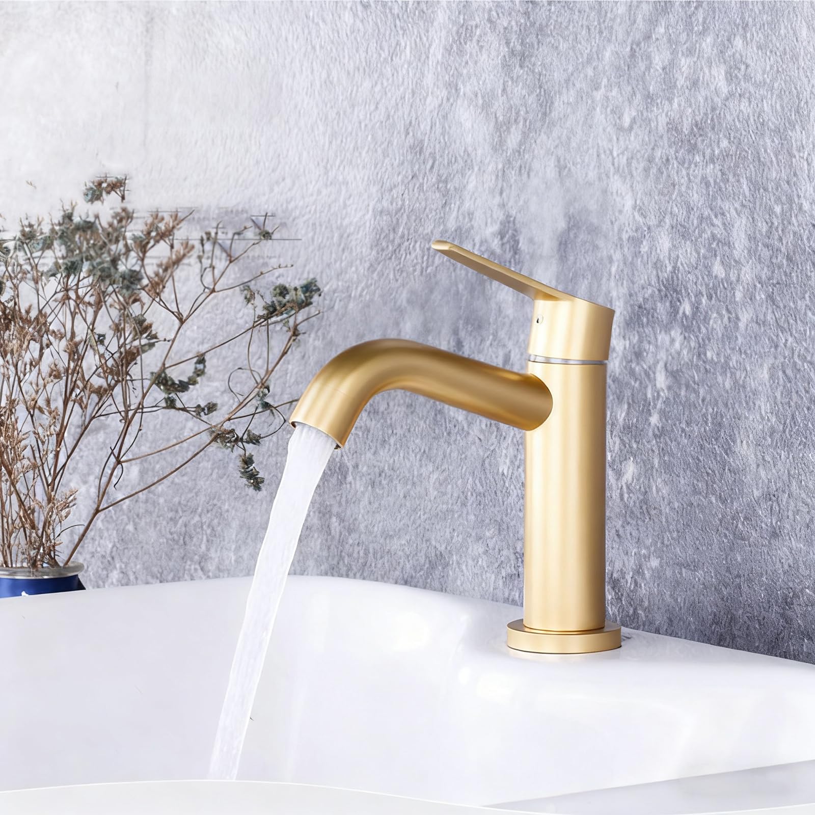 Grifo Monomando Lavabo Solo Agua Fria Oro Grifo Baño Lavabo de Acero Inoxidable,corto