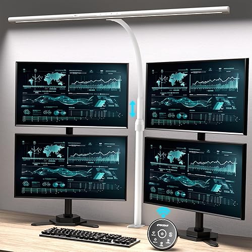 Lámpara de escritorio, luz de escritorio de 31.5 pulgadas para oficina en casa, más brillante de 24 W, sensor de gestos y control remoto, regulable