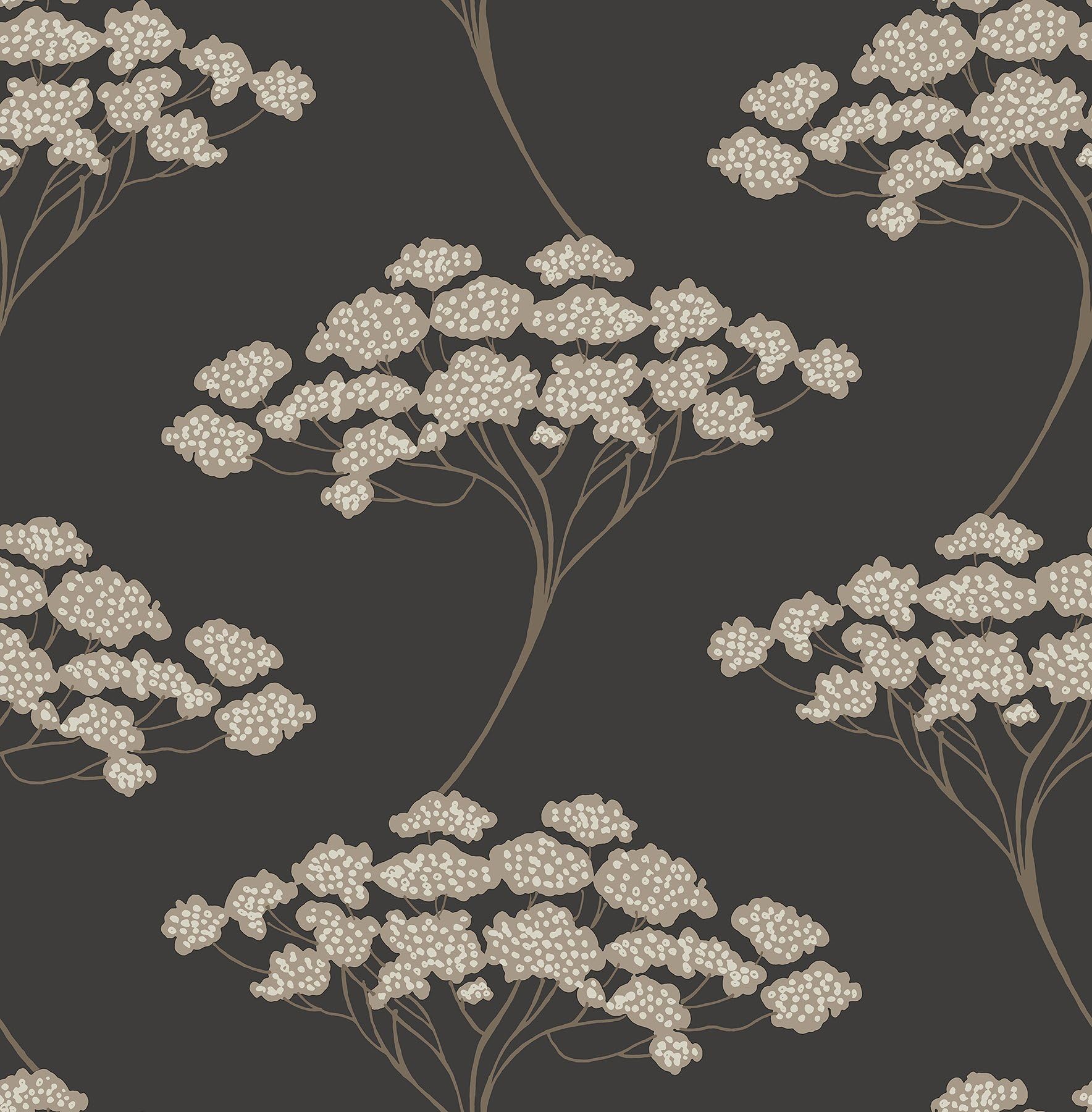 Kenneth James 2671-22411 Banyan Black Tree Wallpaper, Charcoal