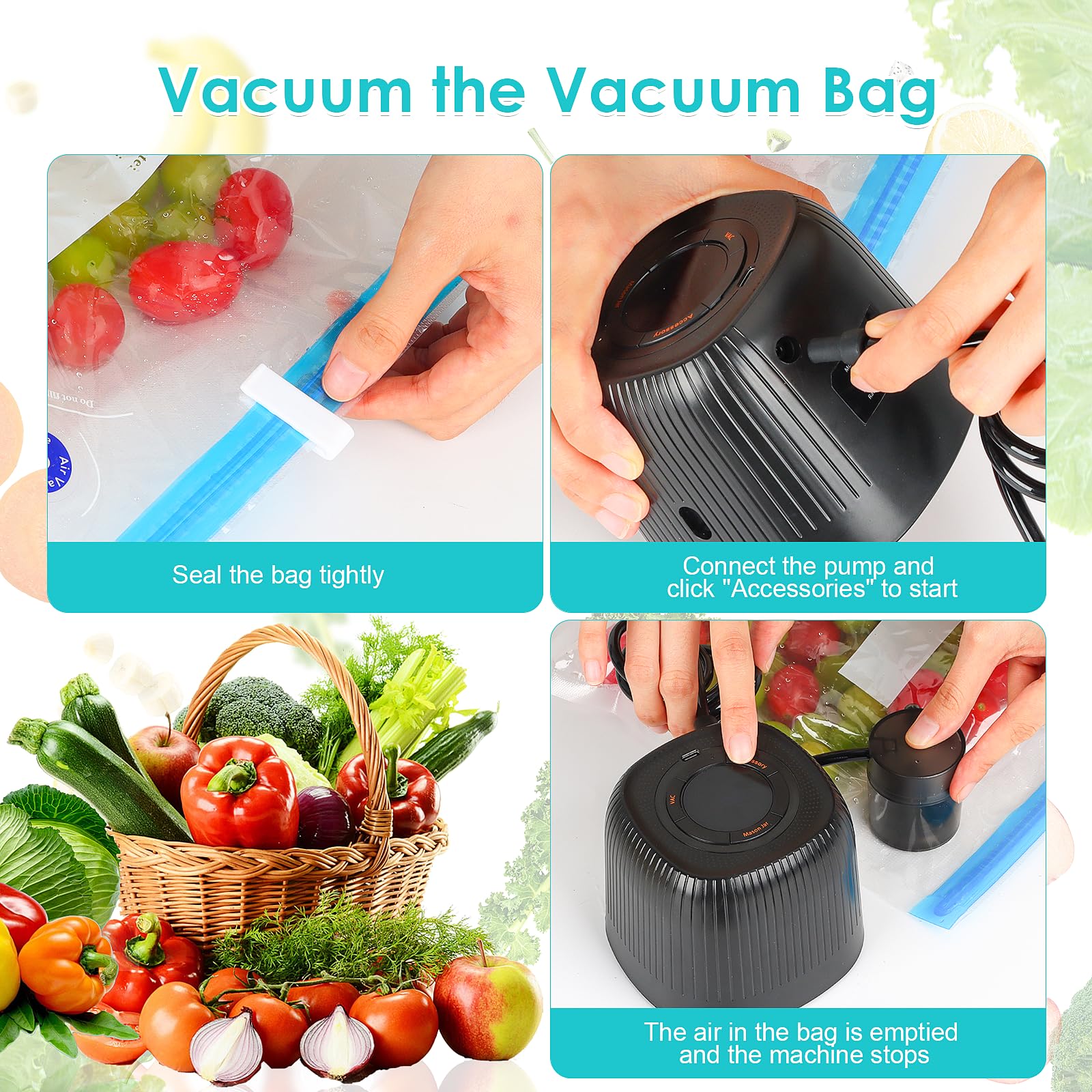 Macchina Sottovuoto Portatile AIRMSEN - 40 KPa, Con Sacchetti E Tappi Per Vino, Ricaricabile USB-C - Foto 3