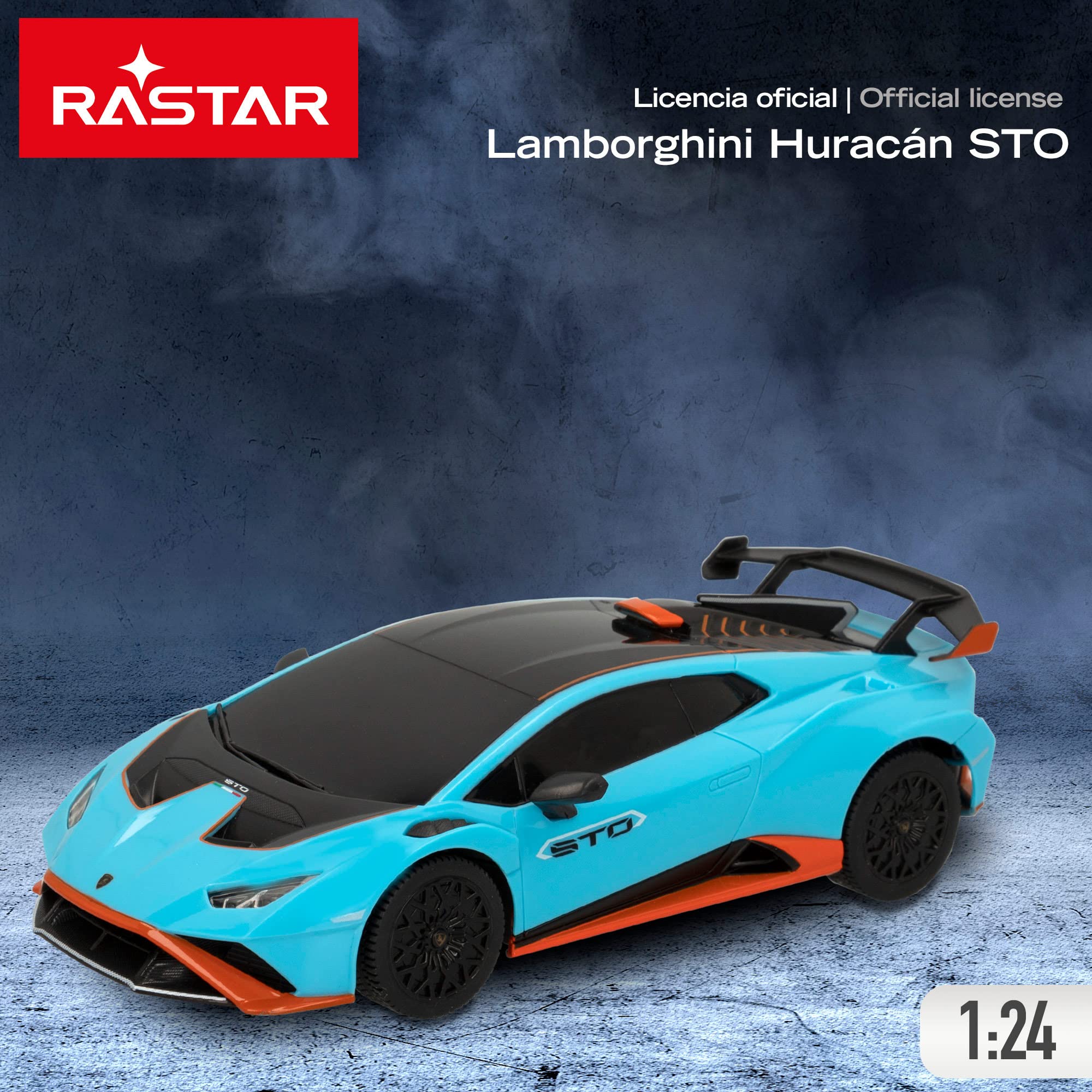 ColorBaby - Coche teledirigido Lamborghini Huracán STO, radiocontrol, Azul con Negro Escala 1:24, para niños y para Adultos, Juguetes para niños teledirigidos (46987)