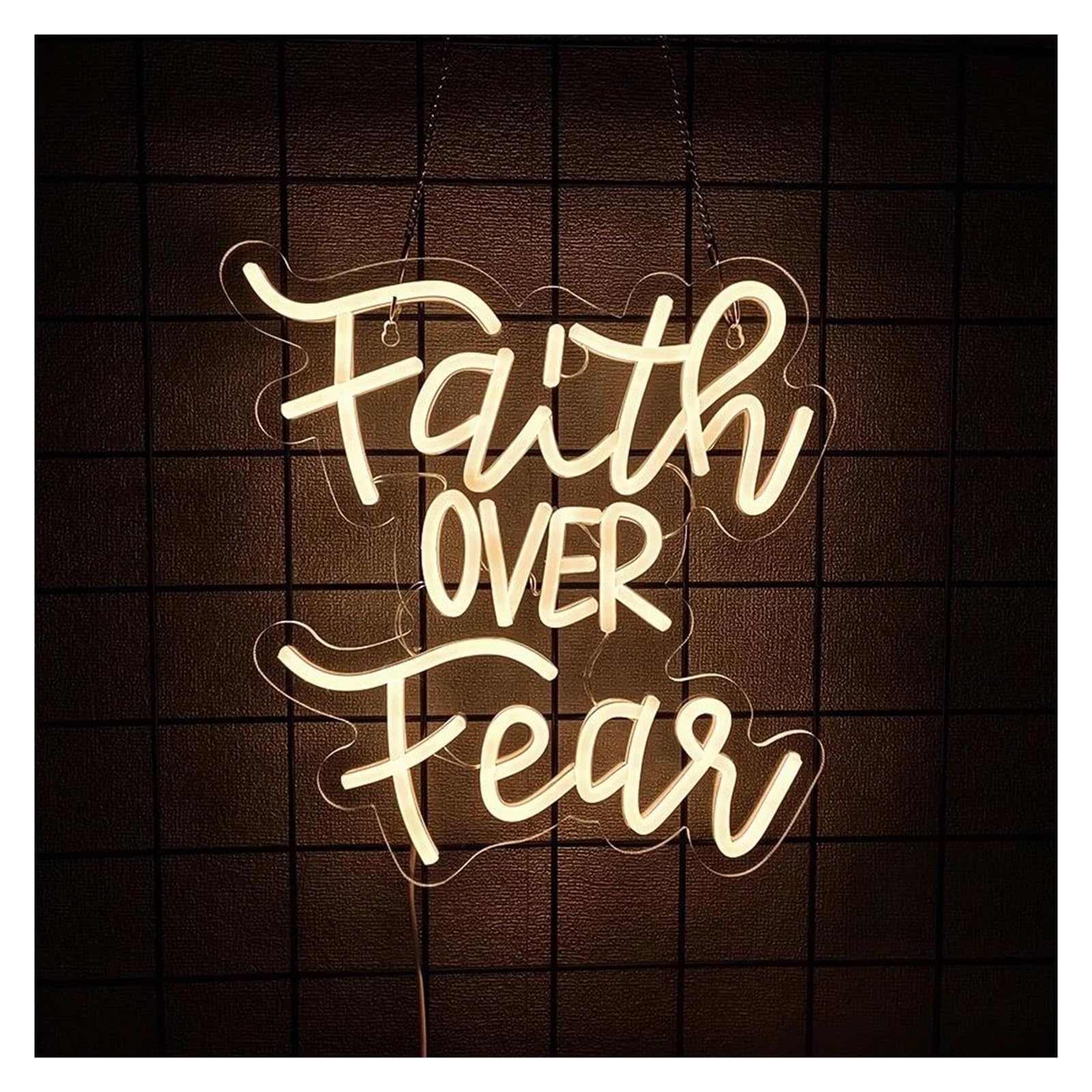 LEMST Sign Lamp Faith Over Fear Neon Sign Light USB Powered for Church Religious Bedroom Birthday Party Classroom Background Decor 32cmx32cm