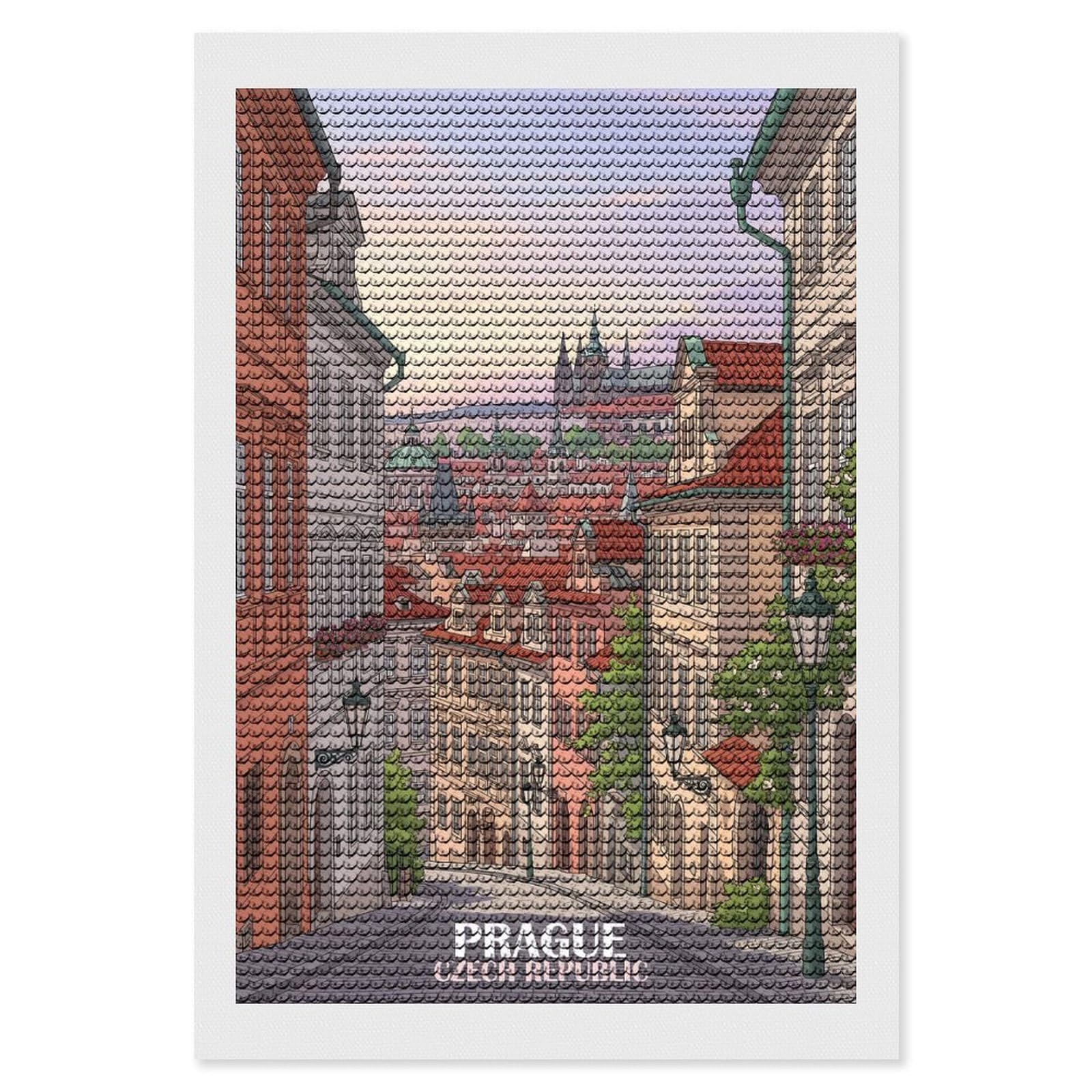 Junmoney Twilight Prague Street & Spires Diamond Painting Kit 8"x12", Easy Handmade Project, Easy to Enjoy, Aesthetic Room Decor, Christmas Gift