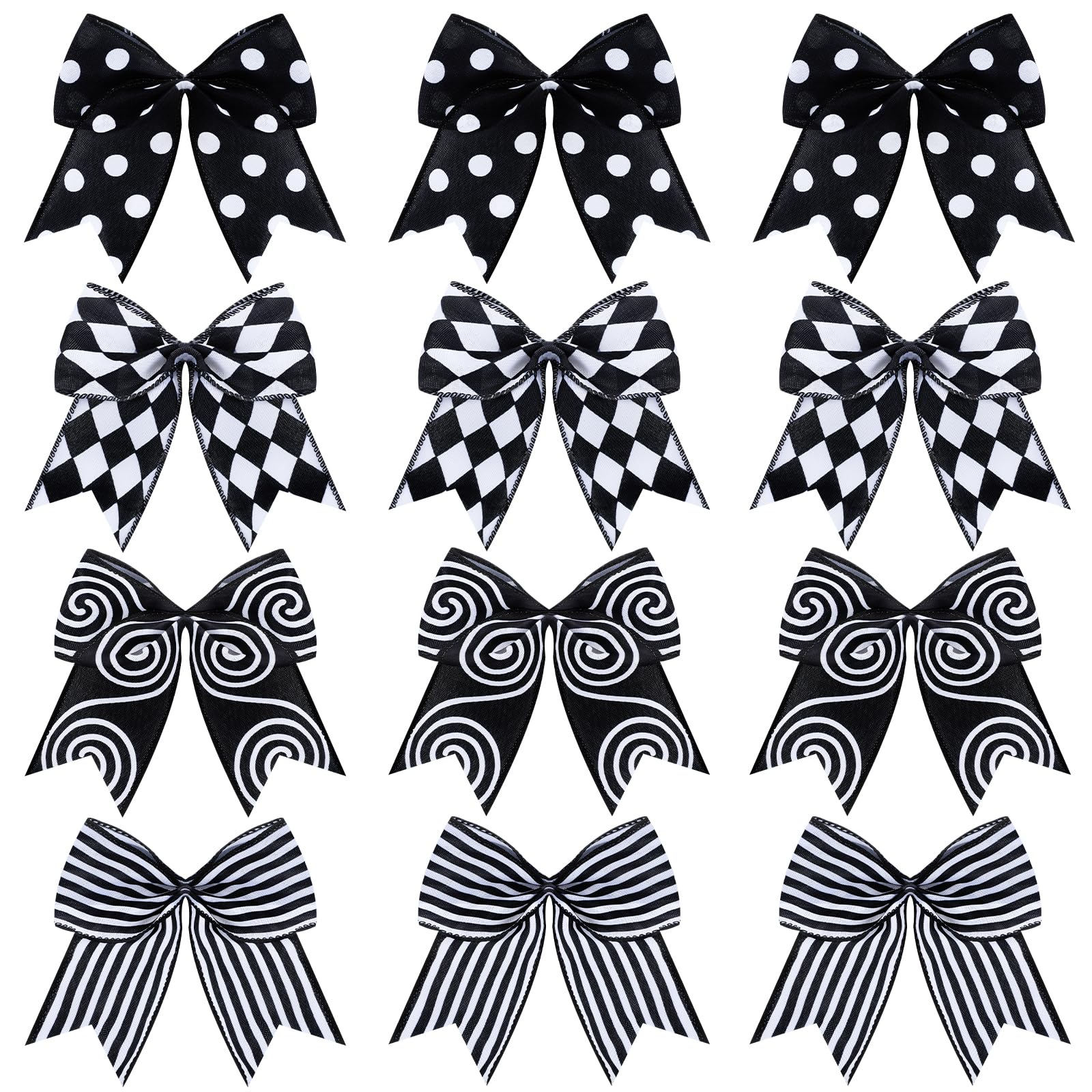 Janinka 12 Pcs Black and White Christmas Bows Decorations Christmas Tree Bows for Wreaths Xmas Black White Striped Polka Dot Ribbons Ornaments Gothic Halloween Party Gift Decor for Holiday Party Decor