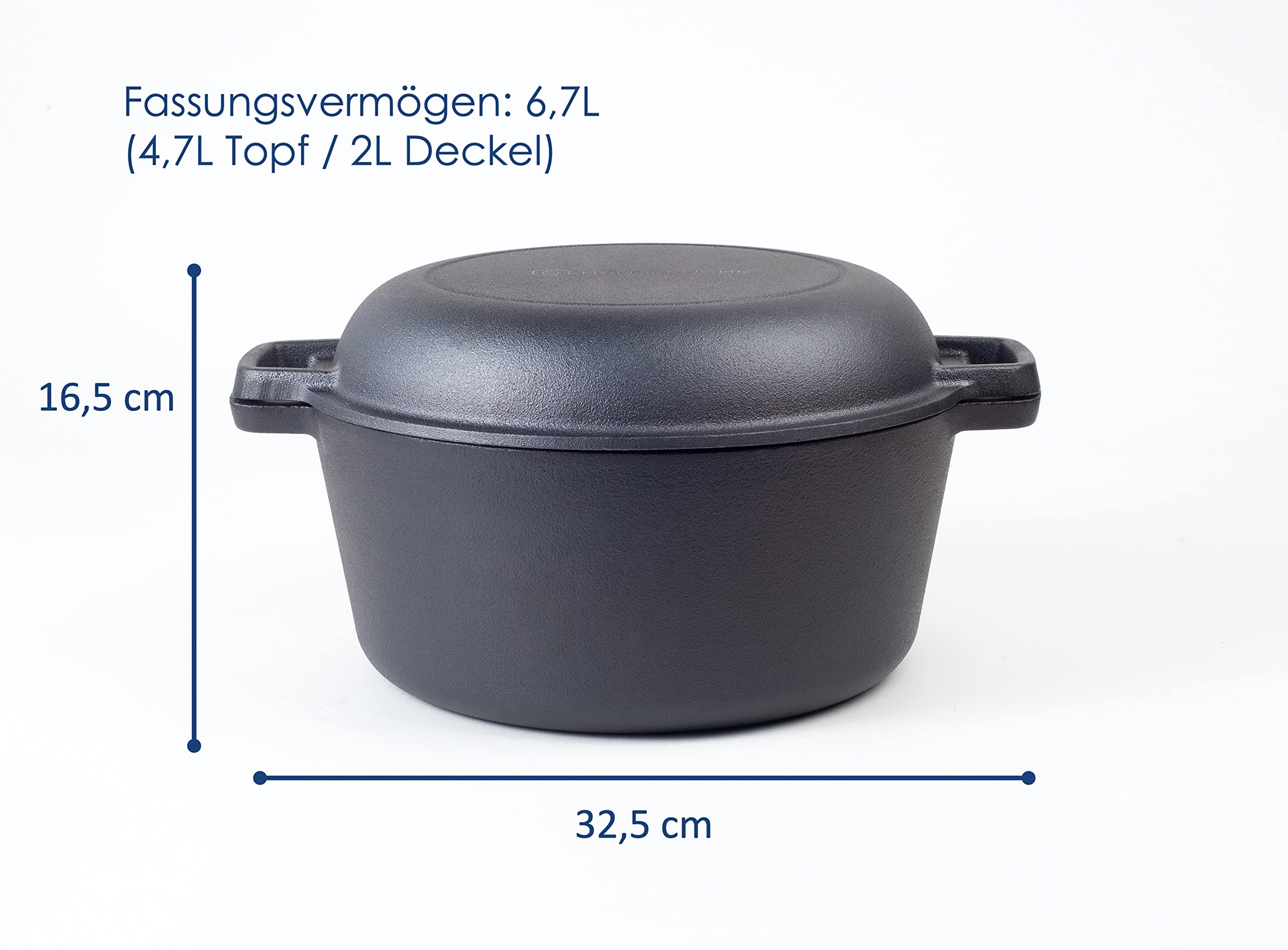 Hanseküche Żeliwny garnek – już wypalony garnek do pieczenia chleba o średnicy 26 cm – wysokiej jakości zestaw 2 w 1 z patelnią, garnek do duszenia, garnek żeliwny do pieczenia chleba, grill garnkowy,