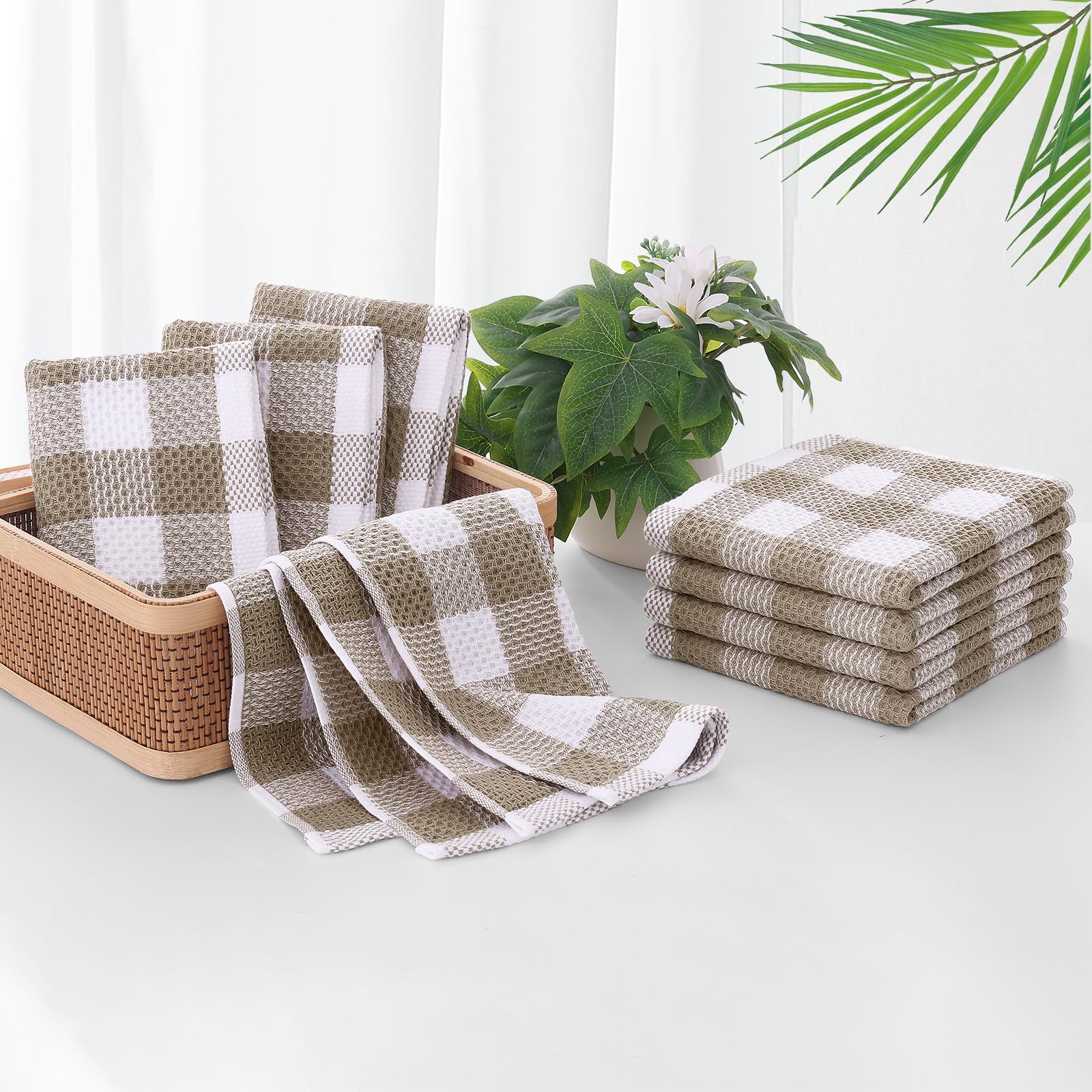 Homing Buffalo Plaid Kitchen Towels, 4-Pack - 100% Cotton Waffle Weave, Super Absorbent (13"x28")