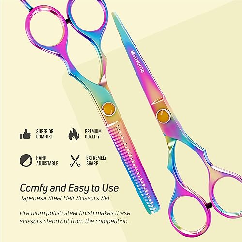 Vista 3 de Suvorna Tijeras de corte de pelo de 5.5 "profesionales con tijeras de adelgazamiento, tijeras profesionales para el cabello a la derecha, tijeras