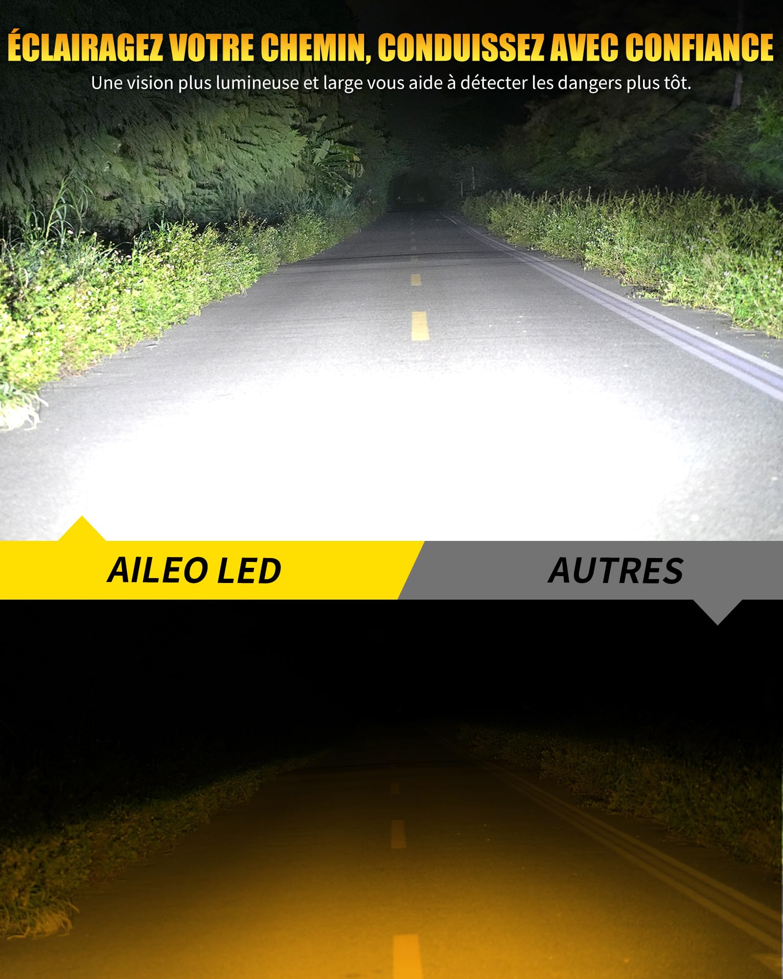 Ampoules LED H15 6500K Blanc Froid 24000LM 100W, Feux de Route et Feux Diurnes, Plug & Play 9–48V, Remplacement Ampoule H15 pour Voiture, Phare à LED Auto, Lot de 2
