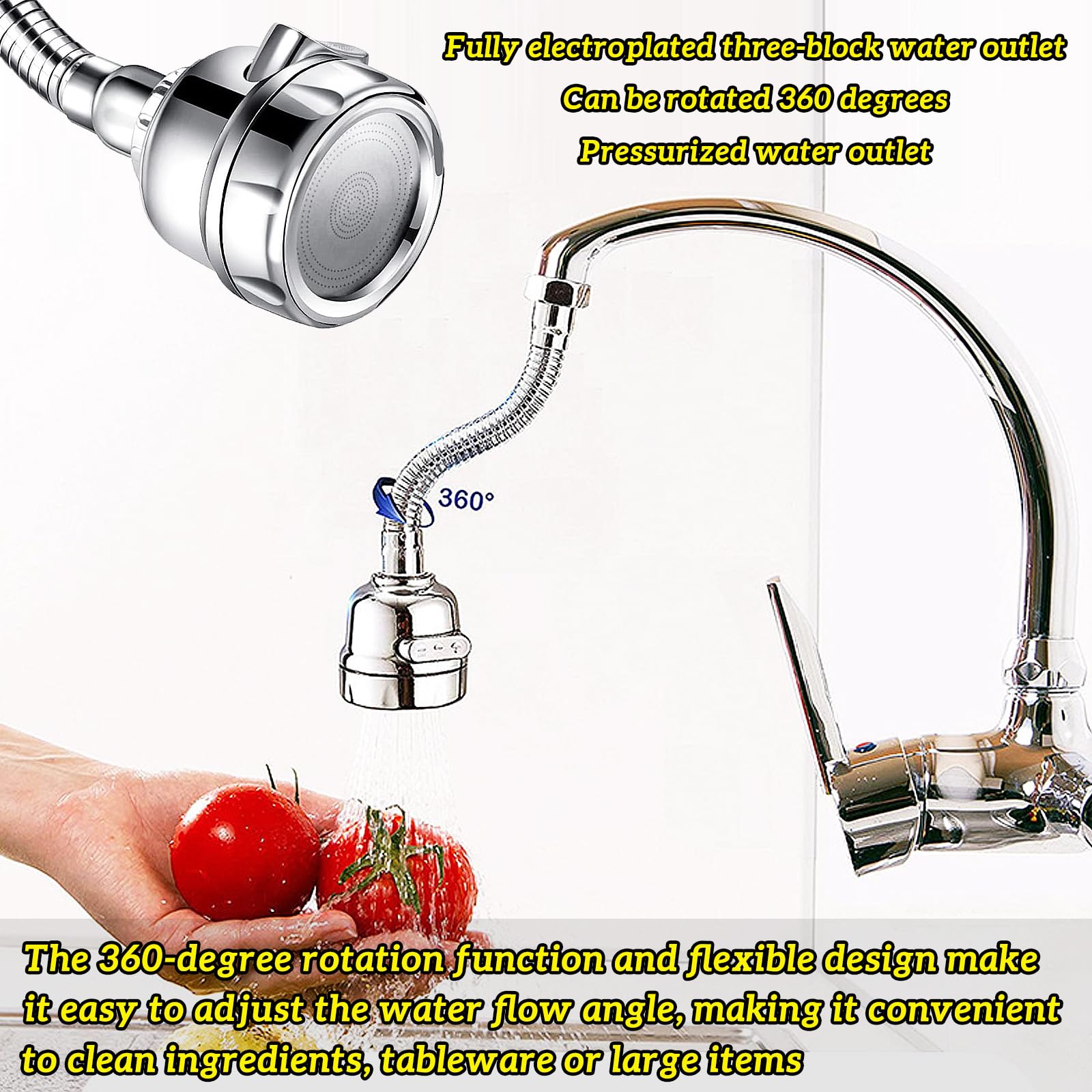 3 Piezas Aireador Giratorio de Grifo, Boquilla Grifo Universal Girar, 360 Grados Alargador Grifo Cocina, Aireador Grifo Cocina, Para Accesorios de Grifería de Cocina y Baño(Plata)