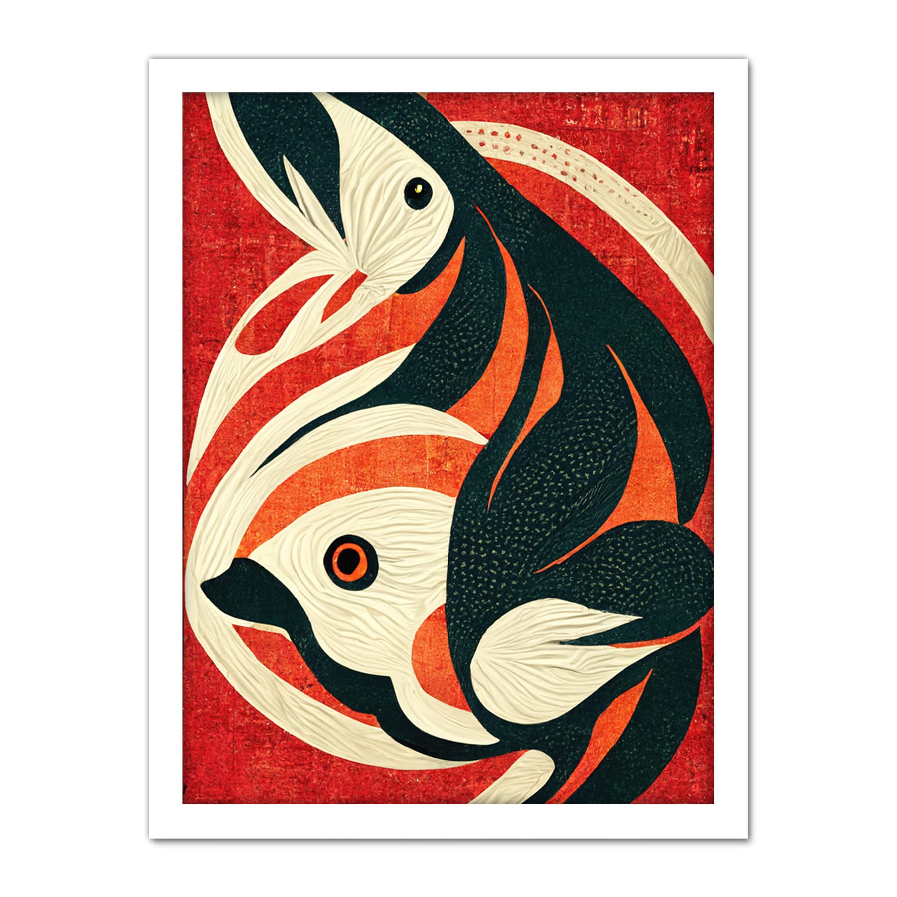 Doppelganger33 LTD Abstract Stylised Japanese Koi Carp Fish Painting Artwork Framed Wall Art Print 18X24 Inch
