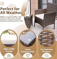 Vista 3 de Rankok Juego de 2 sillas de patio, muebles de porche delantero al aire libre, juego de 3 sillas de mimbre para patio, muebles de balcón para patio