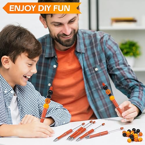 Miniatura 7 de NEWEST Juego de 12 bolígrafos deportivos con cuentas, kit de fabricación de bolígrafos de baloncesto de plástico, incluye 48 cuentas para