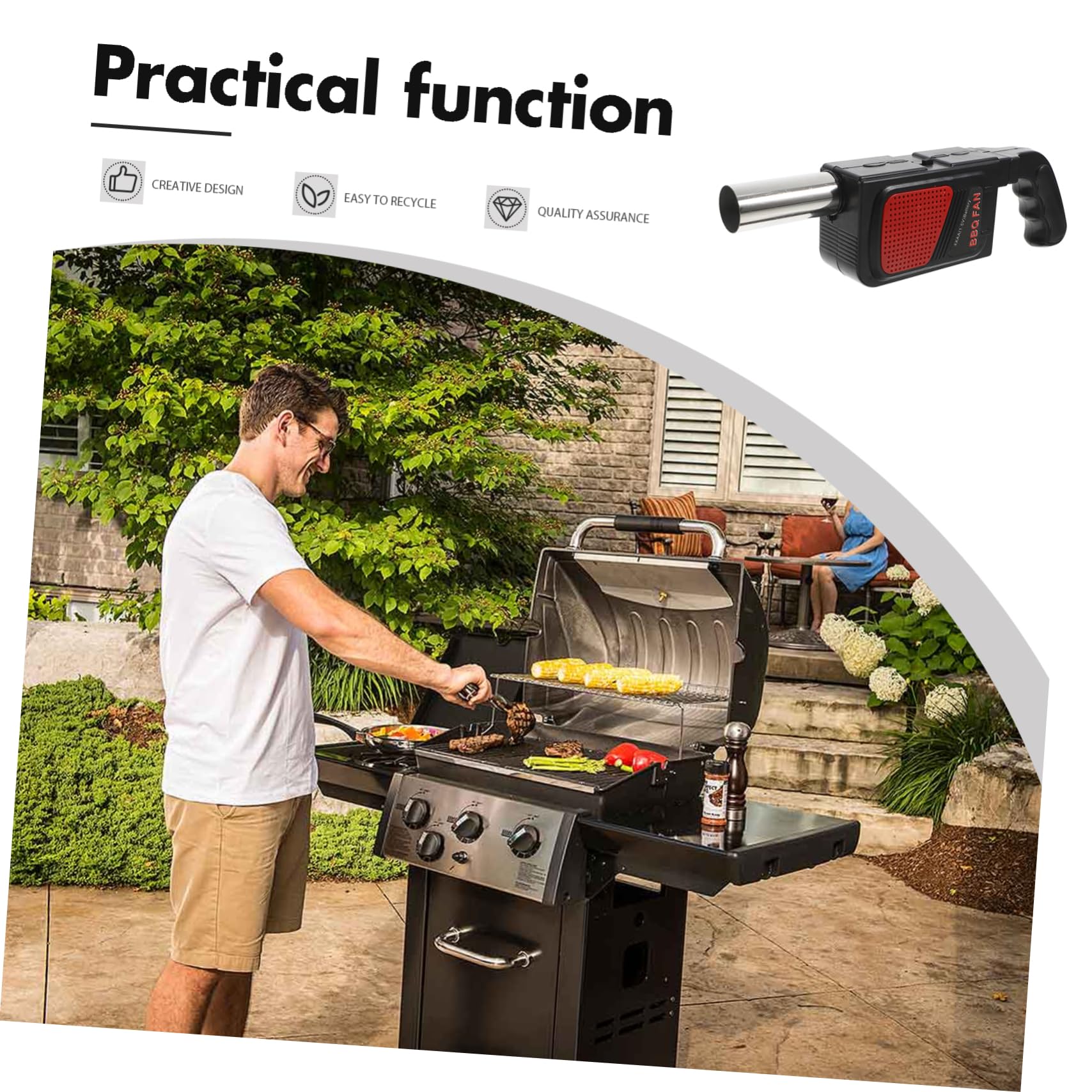 Soffiatore Elettrico e Acciaio Inox per Barbecue Portatile 2 Pezzi in ABS | Design Compatto, Nero, Funziona 4 Batterie Aa, per Picnic e Grigliate fuori Casa
