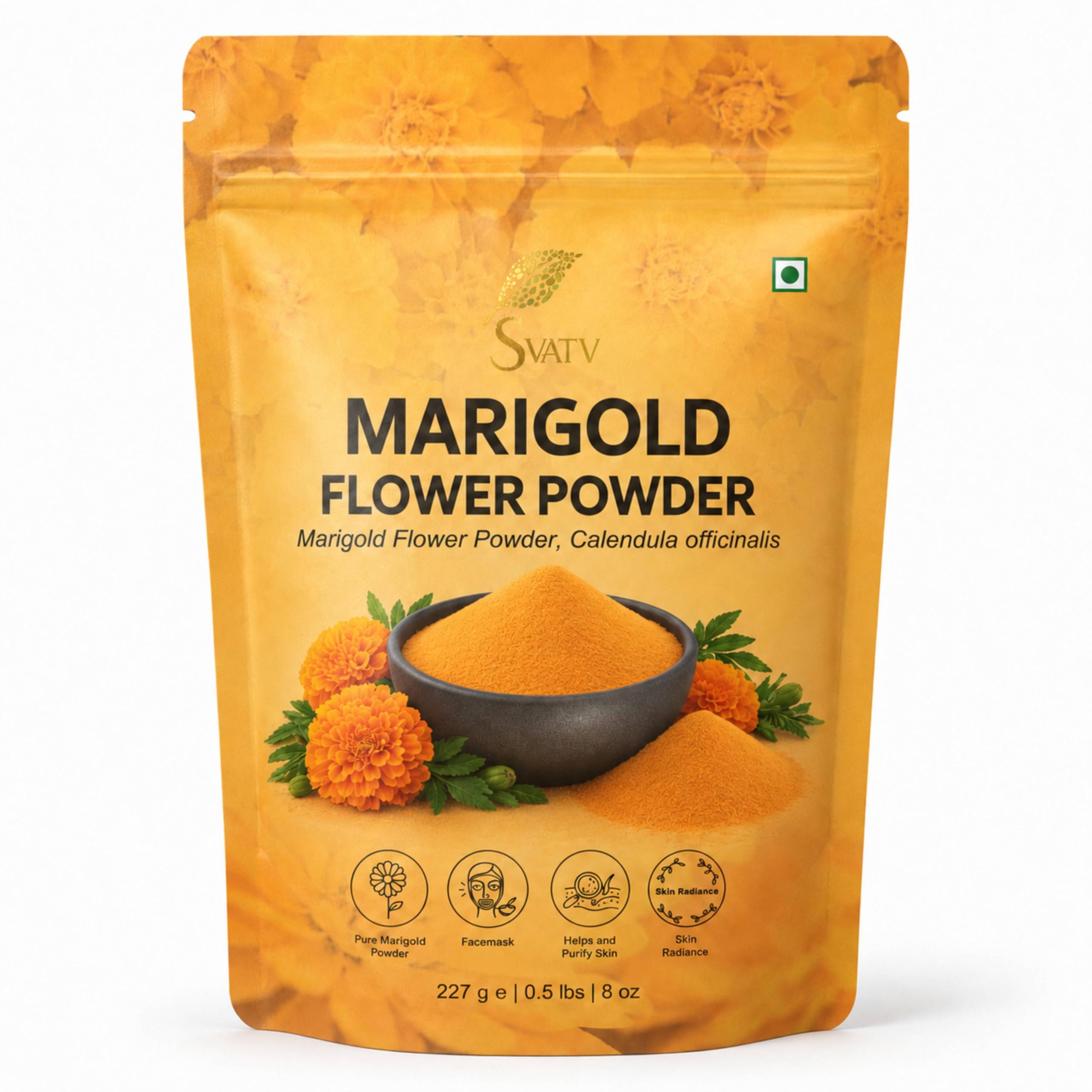 Marigold Powder | Polvo De Caléndula | Exfoliación De La Piel | Alivia Las Impurezas De La Piel | Aprieta La Piel | Sin Parabenos Ni Sulfatos - 227g