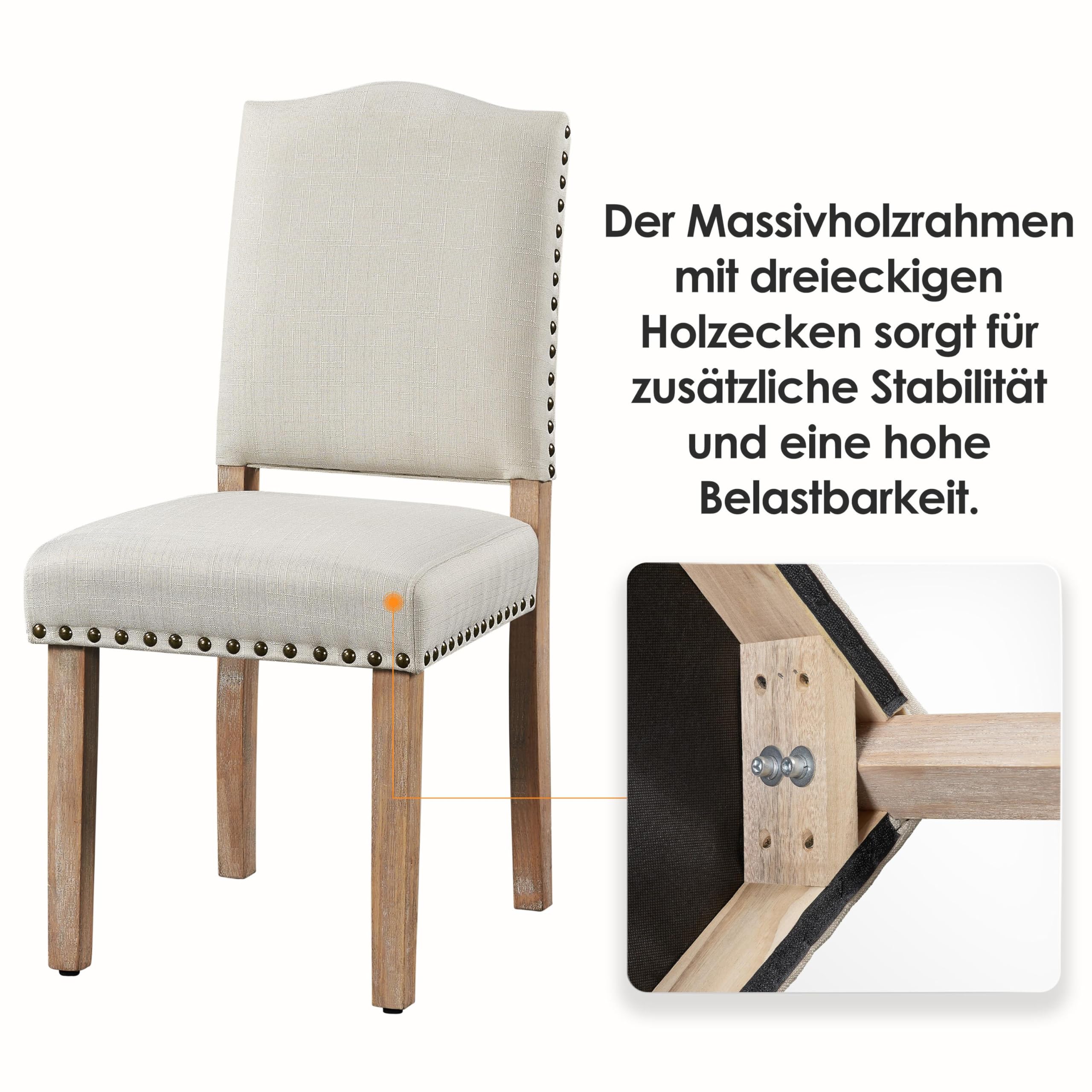Yaheetech 2er Set Esszimmerstühle Stühle gepolstert, Modern Küchenstuhl bequemer Polsterstuhl, belastbar bis 136 kg, fürs Esszimmer/Küche/Wohnzimmer, beige