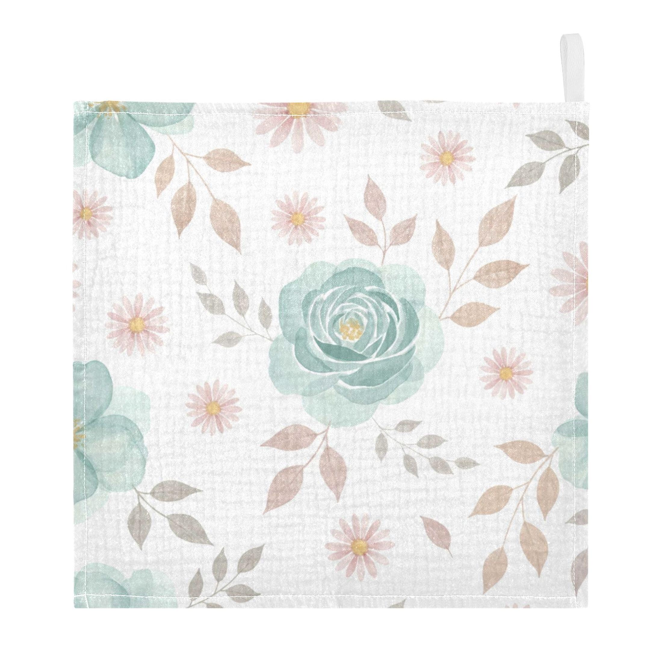 Fuauuyl Flowers Baby Muslin Washcloths Cotton Absorbent Soft Burp Cloths for Newborns Infants Toddlers, Reusable Face Towels for Sensitive Skin, 3 Pack, 12x12 in