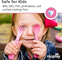 Vista 5 de Re-Play Juego de tenedores y cucharas para niños pequeños, juego de utensilios de 6 x 6 pulgadas para niños, apto para lavavajillas y microondas