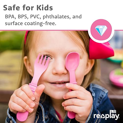 Miniatura 5 de Re-Play Juego de tenedores y cucharas para niños pequeños, juego de utensilios de 4 x 4 para niños, apto para lavavajillas y microondas, fabricado