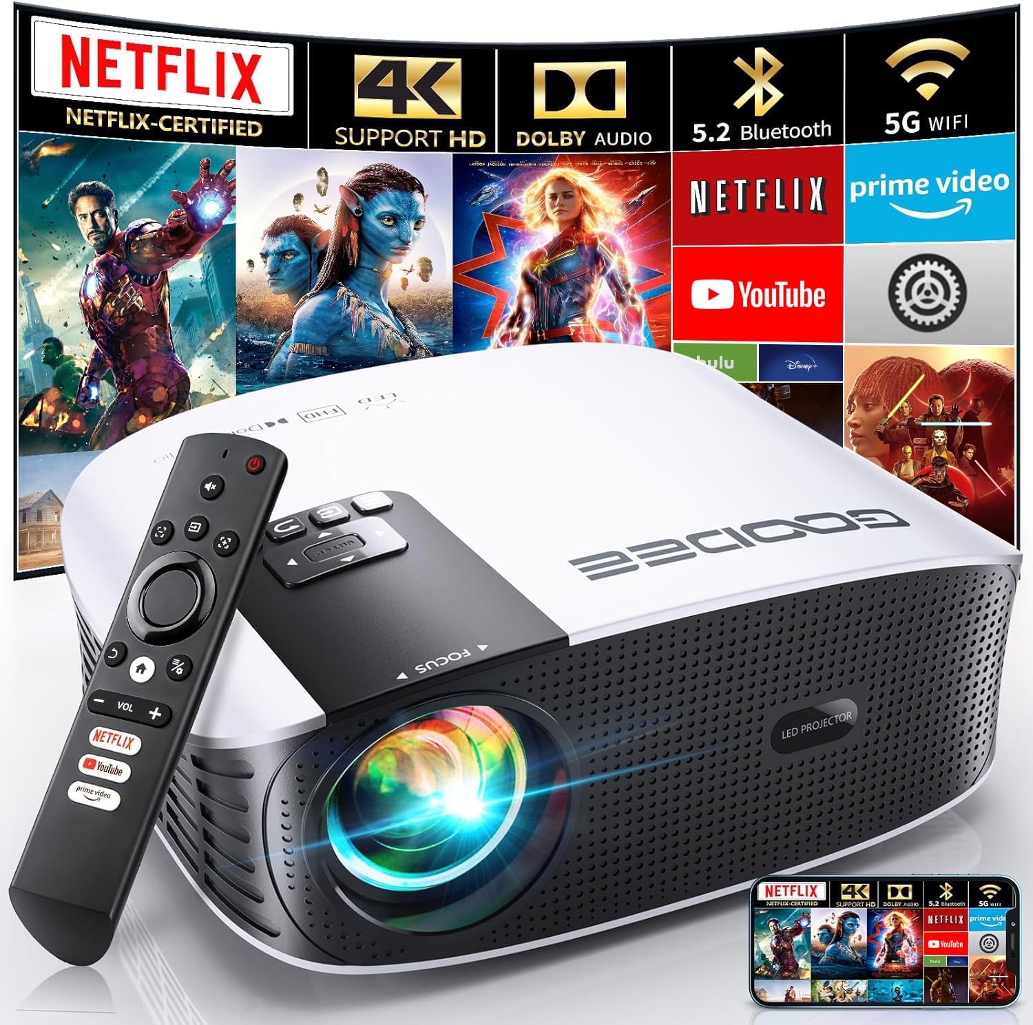 GooDee 4K Smart Projector with 5G WiFi - Image 2