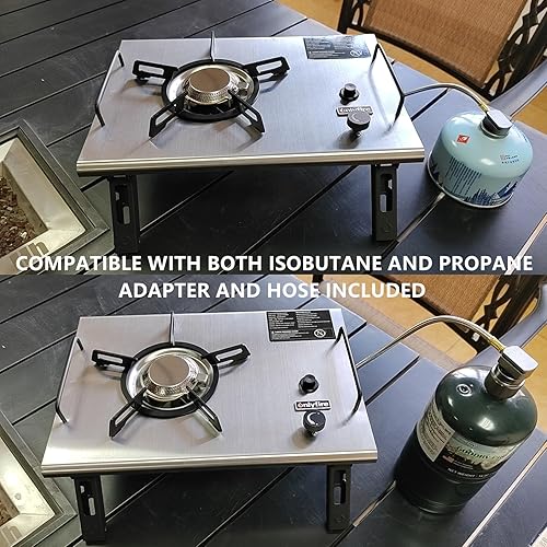 Miniatura 9 de ONLYFIRE OUTDOOR LIVING Estufa de camping IGT portátil con patas plegables, IGT estufa de gas propano multicombustible para patio, cocina,