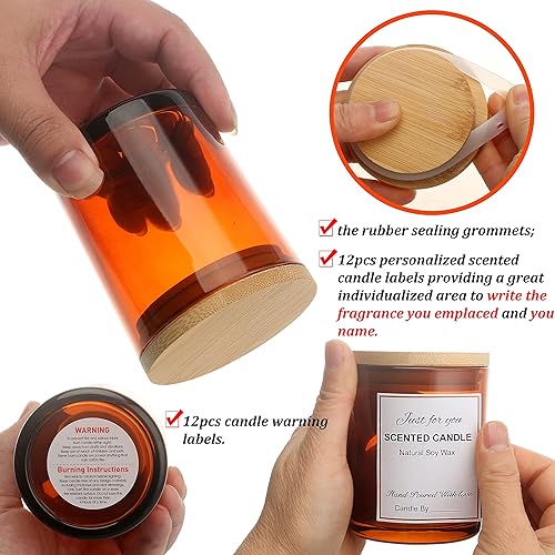 Miniatura 4 de MILIVIXAY Paquete de 12 tarros de vela de vidrio multicolor de 7 onzas con tapas y kits de fabricación de velas, tarros de velas vacíos a granel