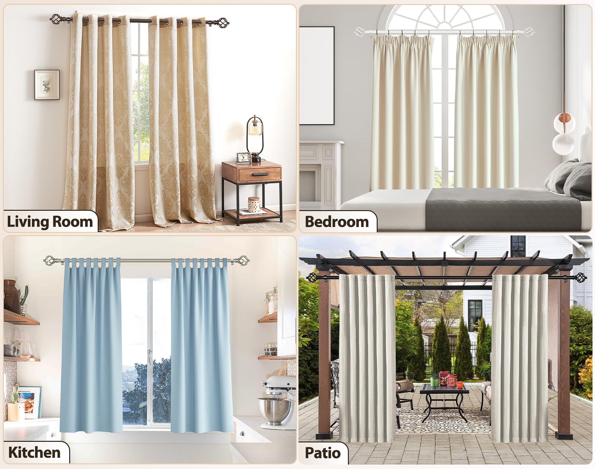 KAMANINA Bastone per Tende Bianco Estensibile da 80 a 218 cm, Bastone per Tende con Estremità a Twisted Cage, Per Finestre Balconi Camere da Letto