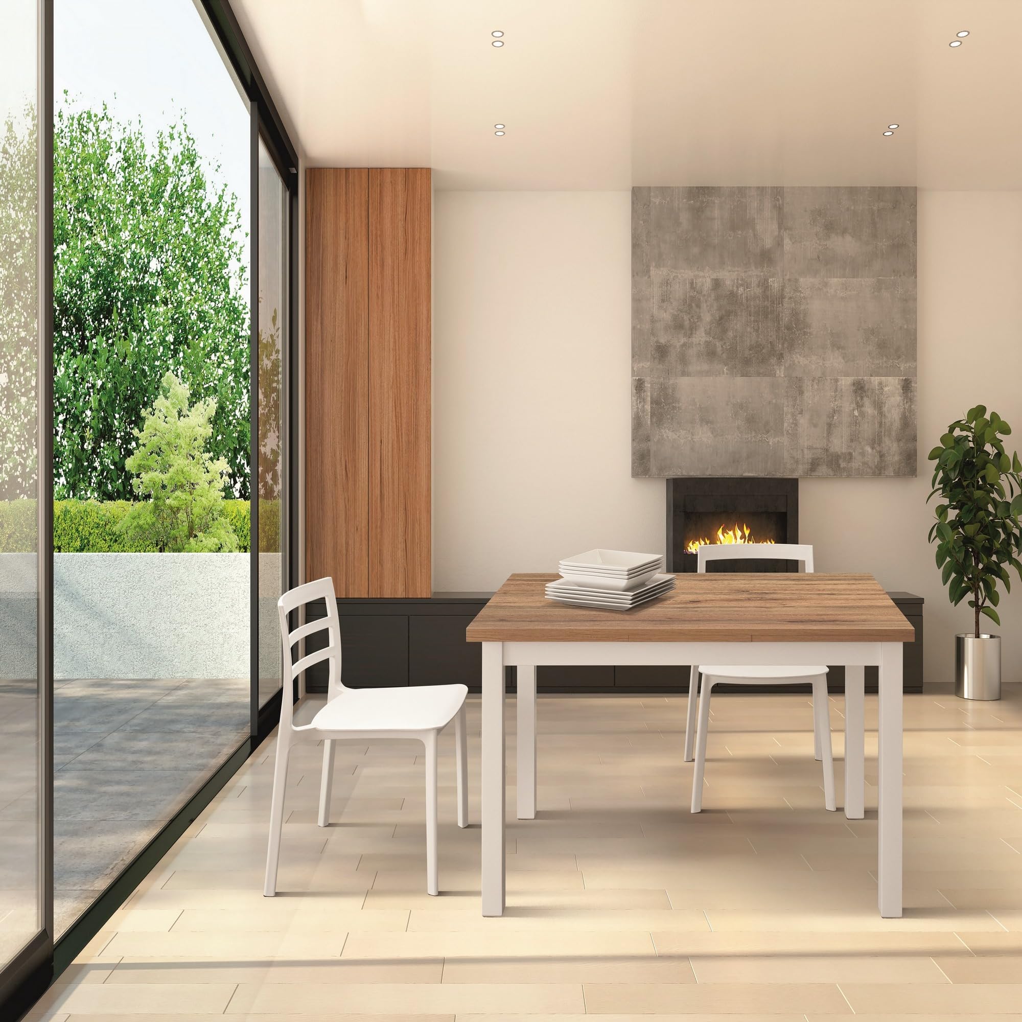 KONTE.DESIGN Tavolo POSITANO in legno effetto rovere e gambe bianche, allungabile 110x70 cm - 190x70 cm
