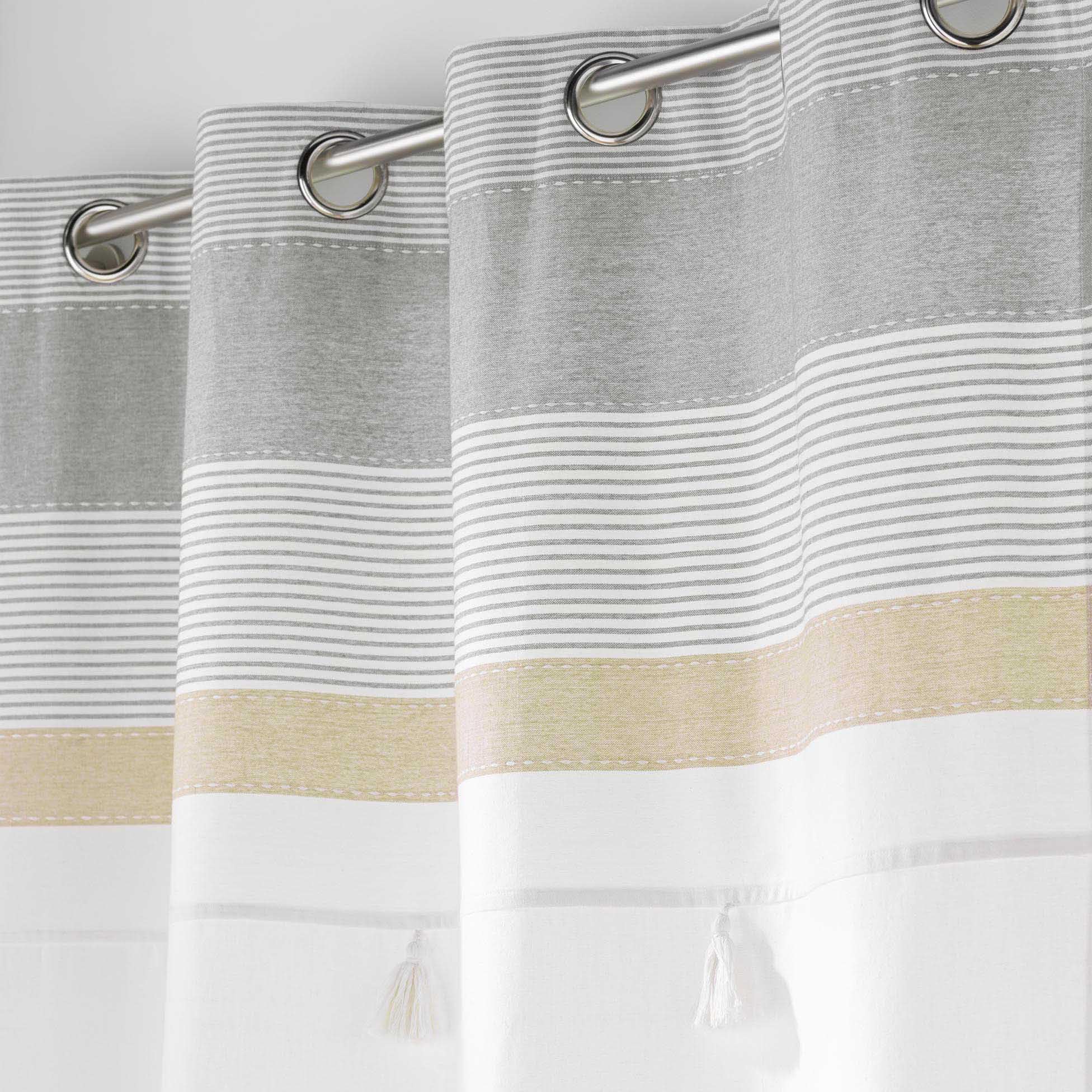 Douceur d'Intérieur Curtain with Eyelets 140 x 240 cm Cotton with Iliade Pom Tops, Multicolored, W 55.1" x L 94.5" (1 Panels) - Image 3