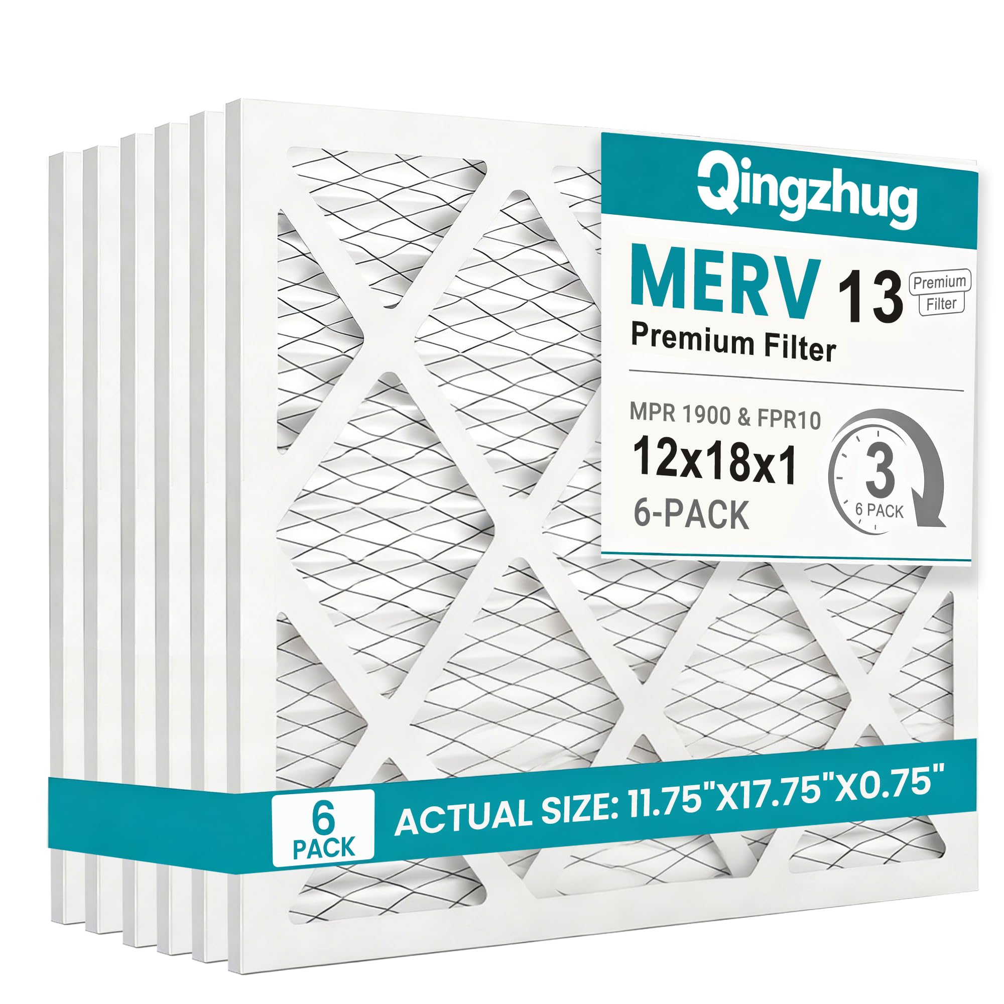 Qingzhug 12x18x1 MERV 13 (6-Pack) Pleated Air Filter